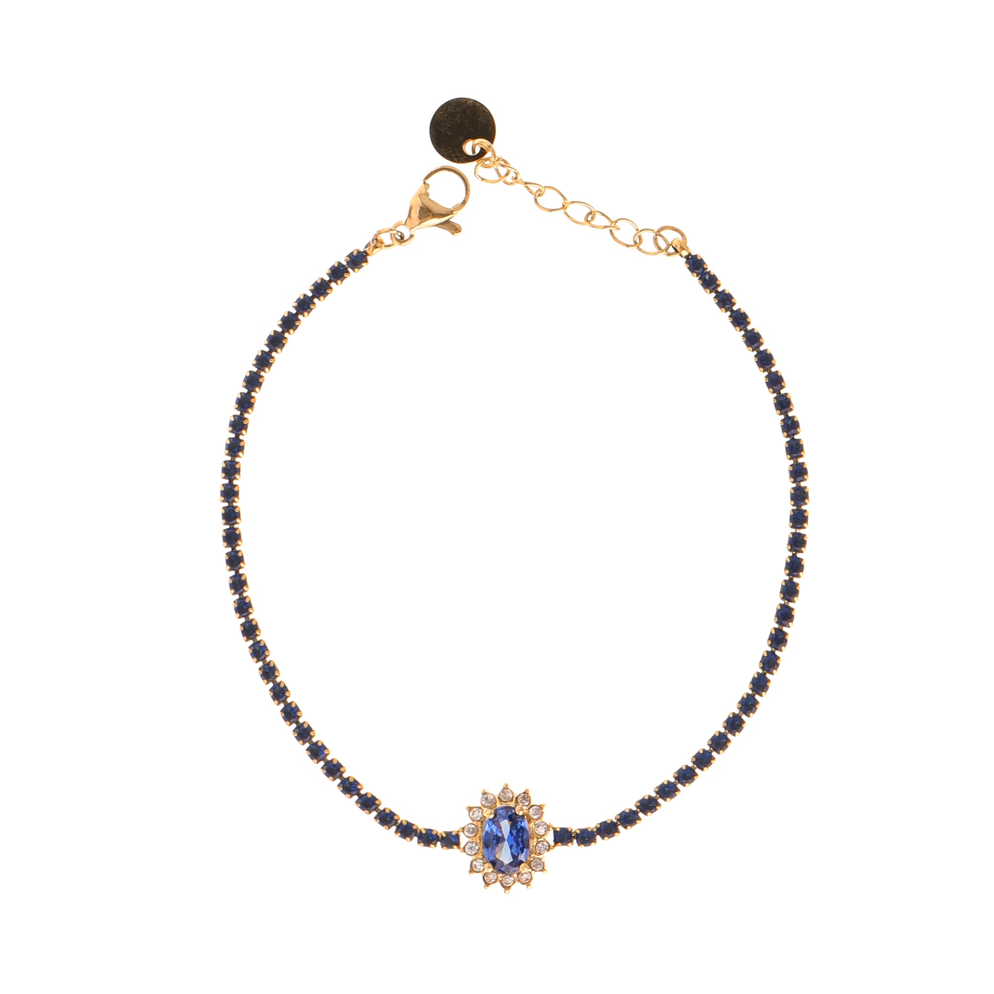 Bracciale dorato - Bracciale Golden Majestic Crystal Tennis - BLU