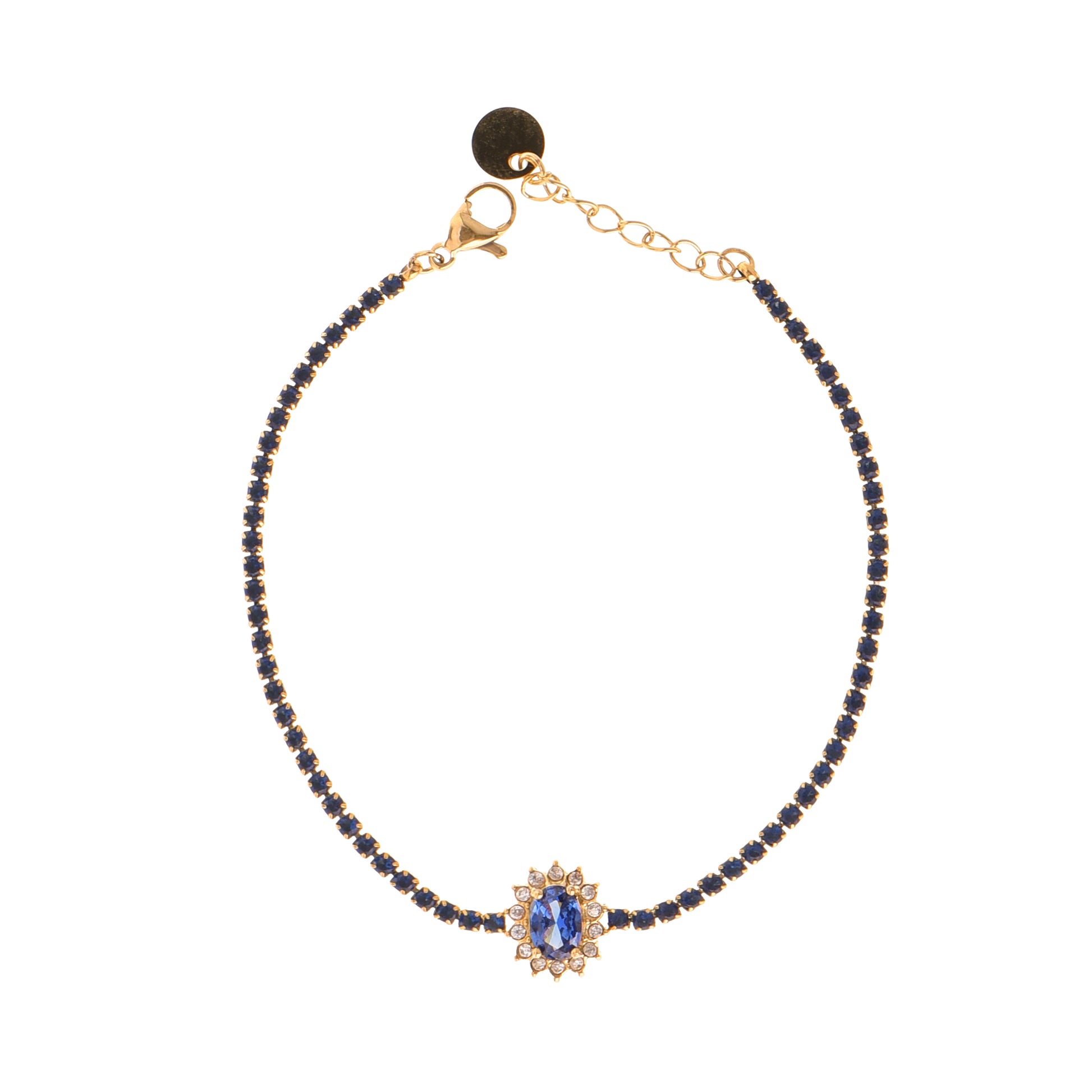 Bracciale dorato - Bracciale Golden Majestic Crystal Tennis - BLU