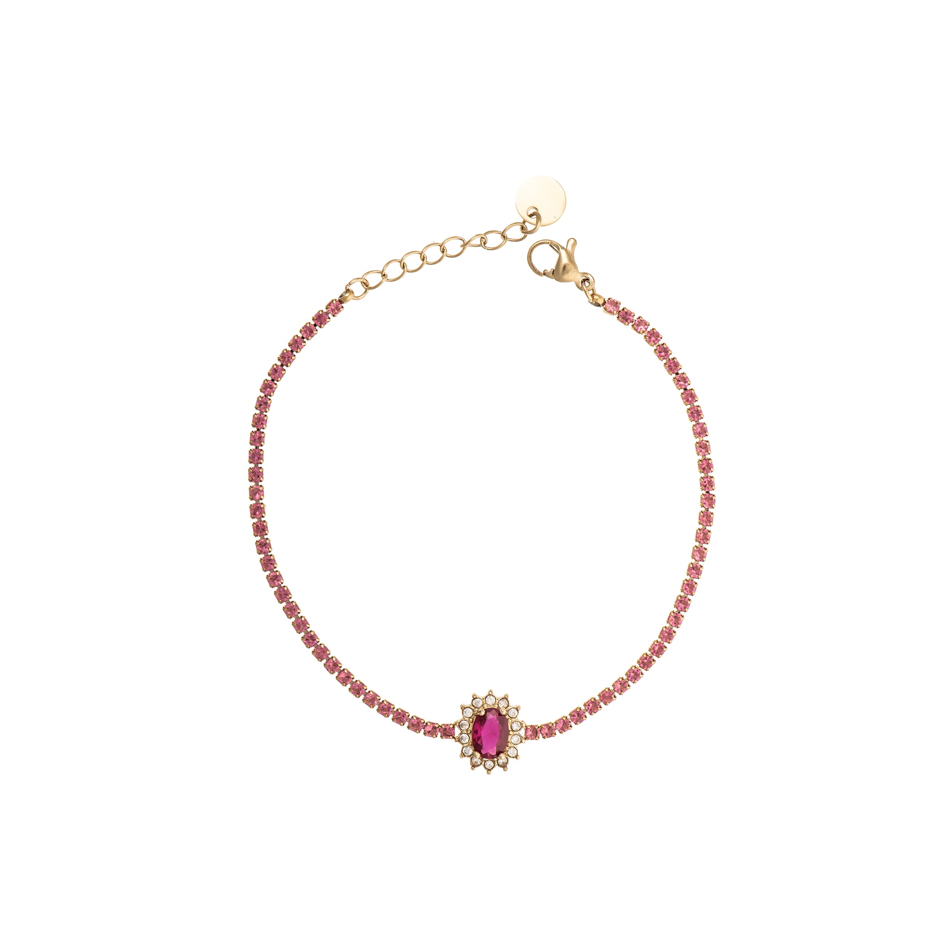 Bracciale dorato - Bracciale Golden Majestic Crystal Tennis - FUXIA