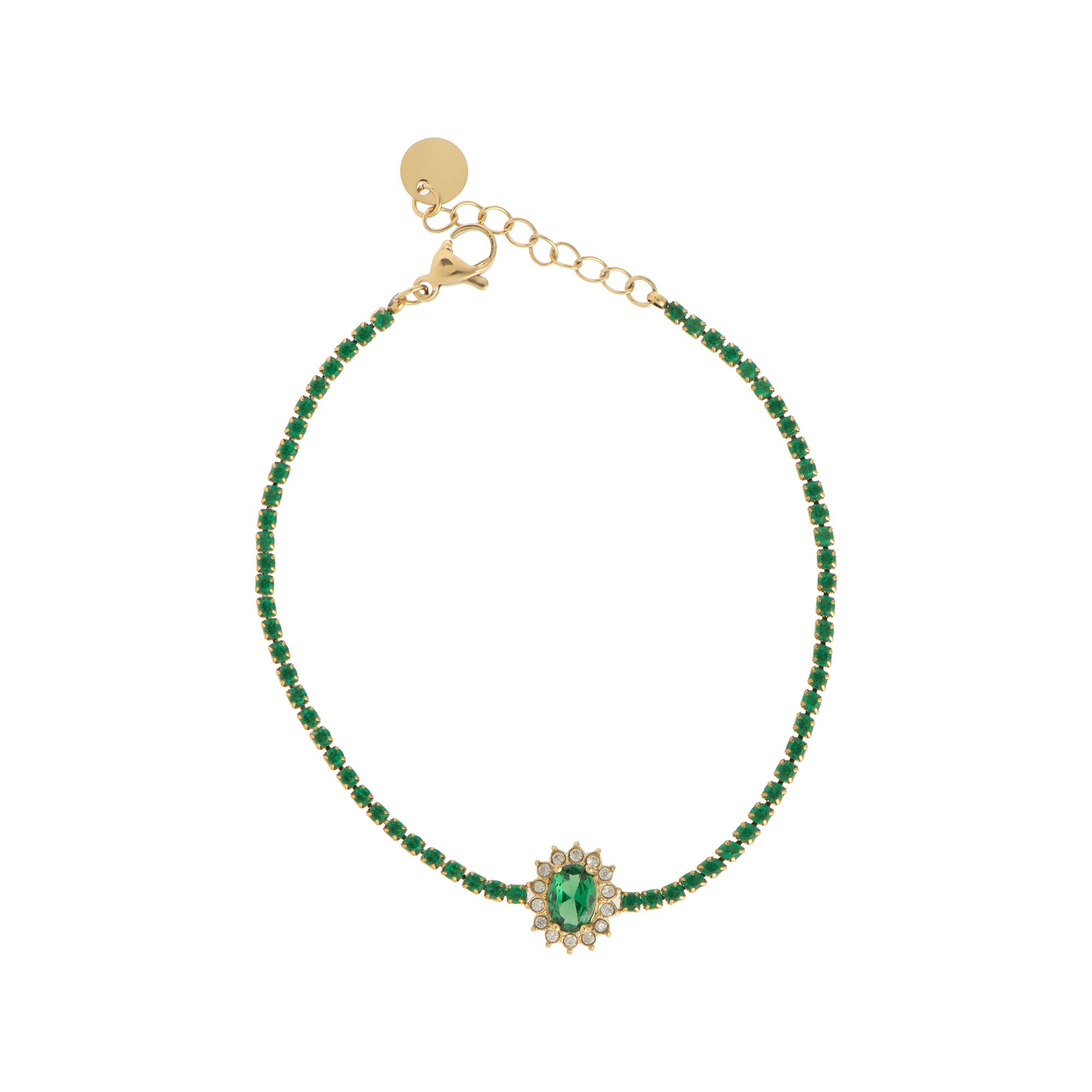 Bracciale dorato - Bracciale Golden Majestic Crystal Tennis - VERDE