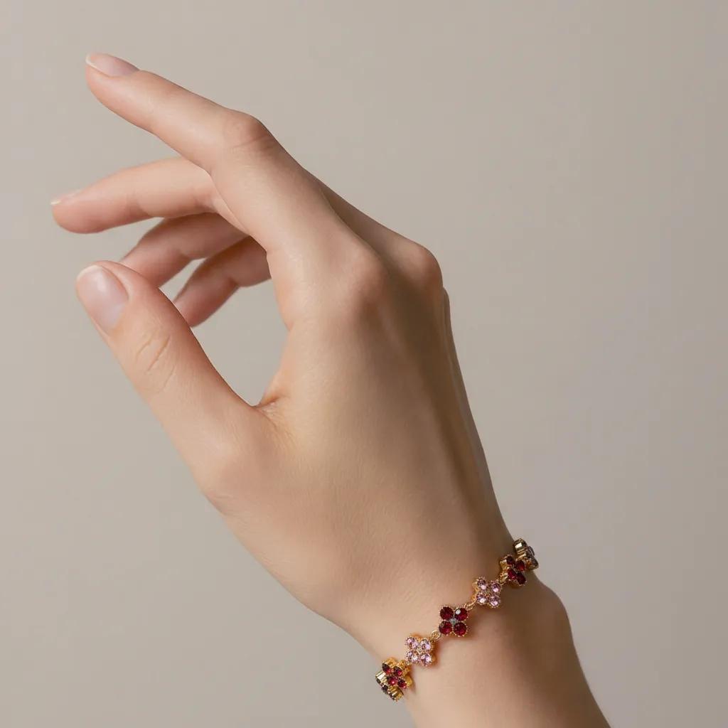 Bracciale dorato - Bracciale Golden Ruby & Rose Crystal - FOTO 2