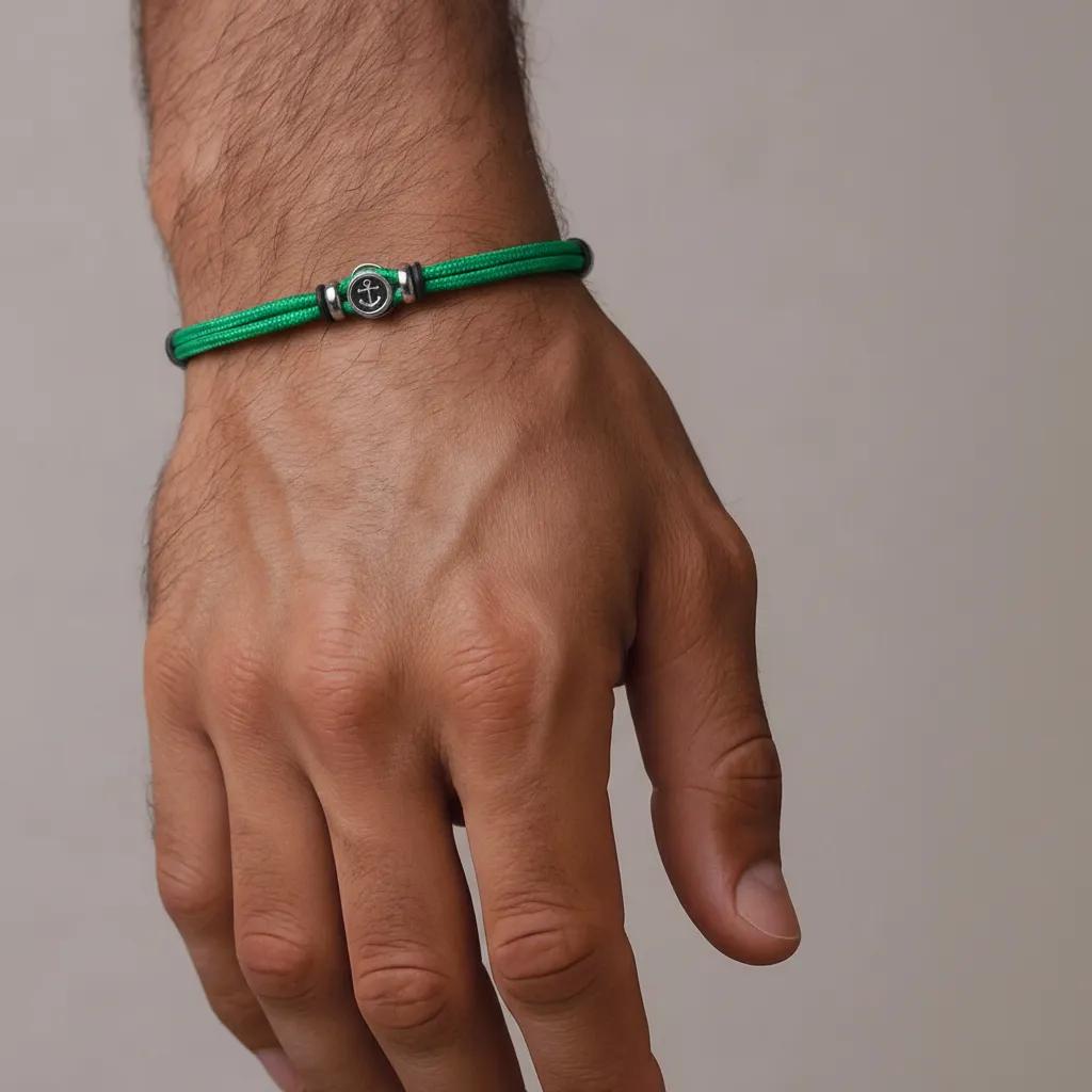 Bracciale in acciaio inossidabile - Bracciale Uomo Nautical Anchor - VERDE - FOTO 2