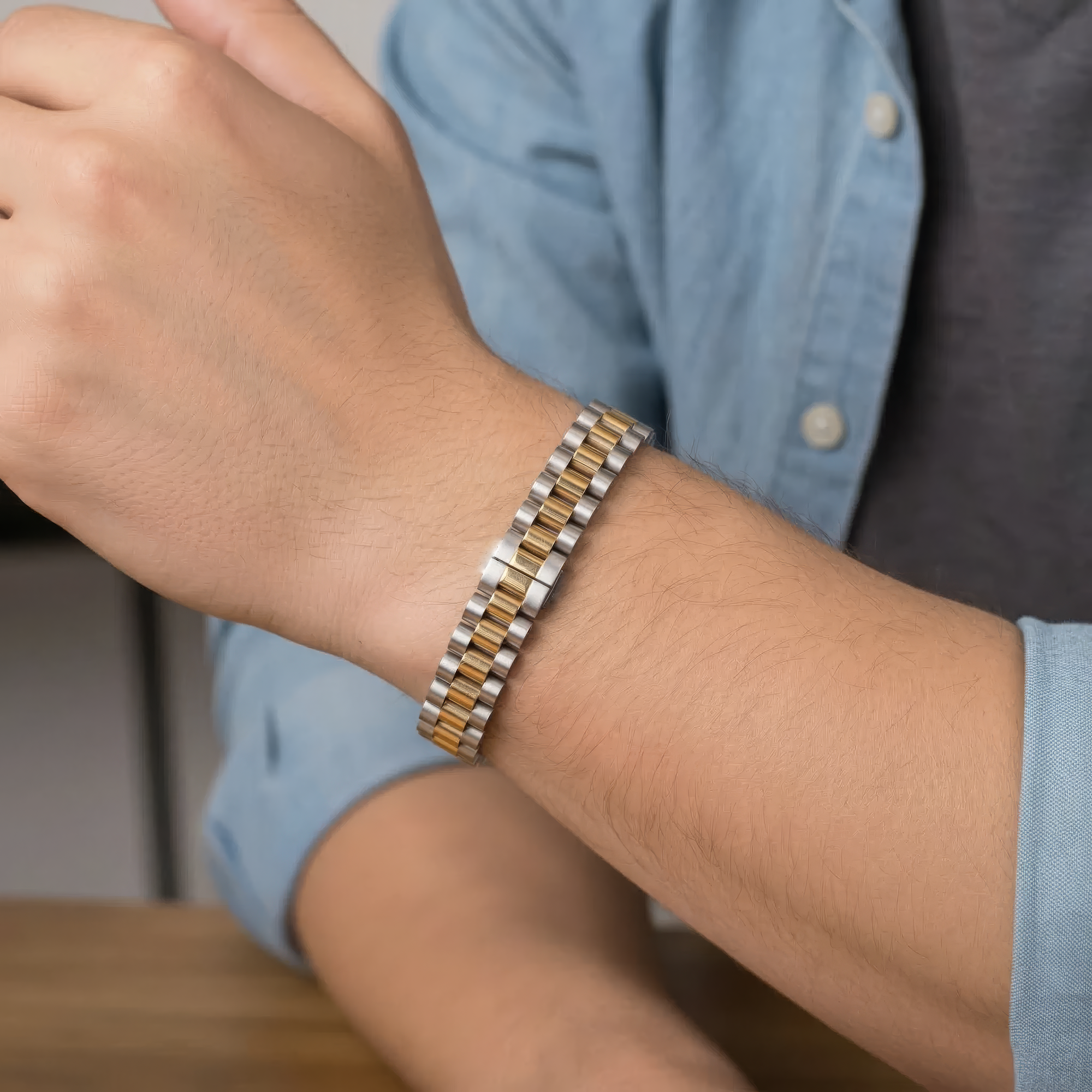 Bracciale in acciaio inossidabile - Bracciale Uomo Timepiece Gold - FOTO 2