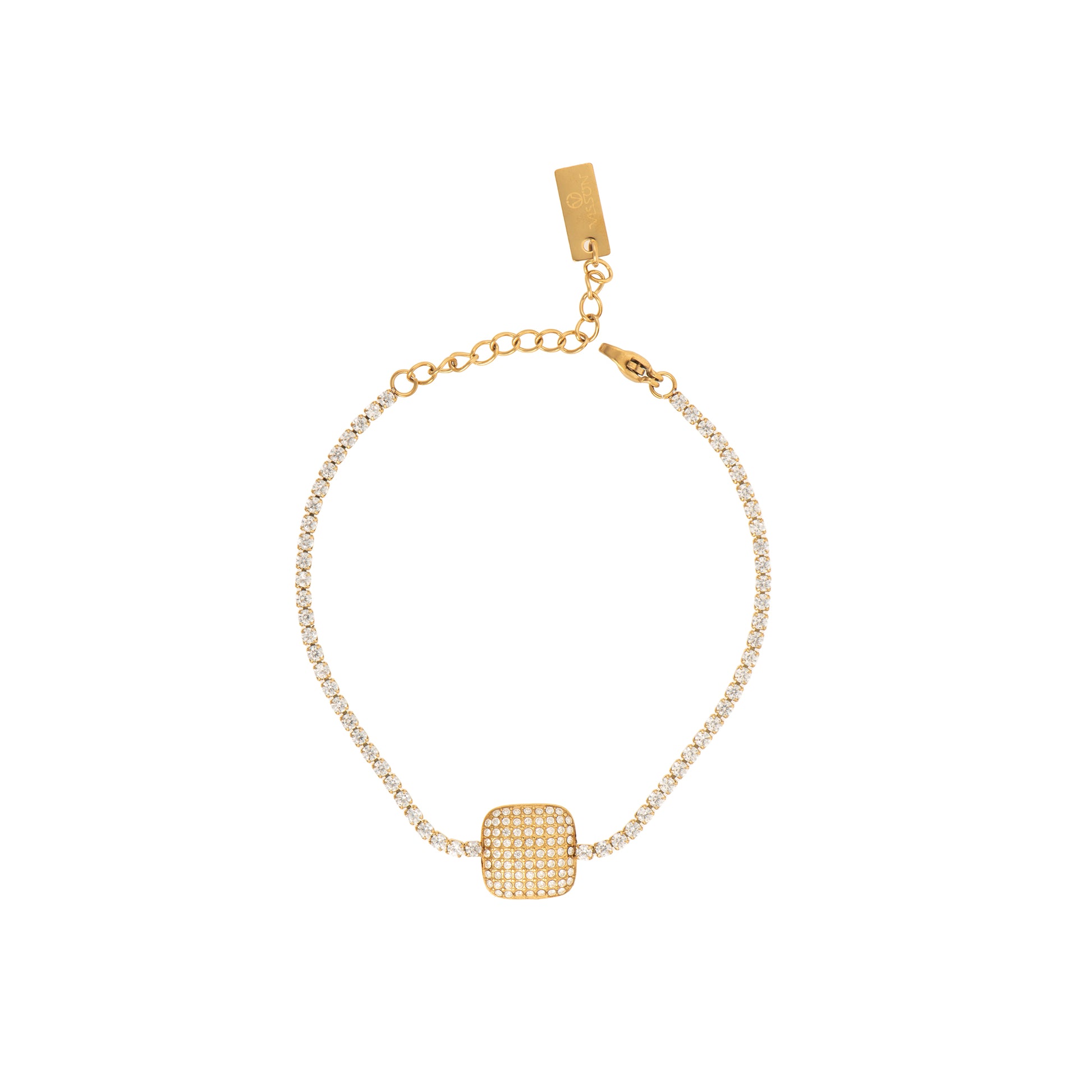 Bracciale pendenti dorato con zirconi - Bracciale Romantic Gold Square