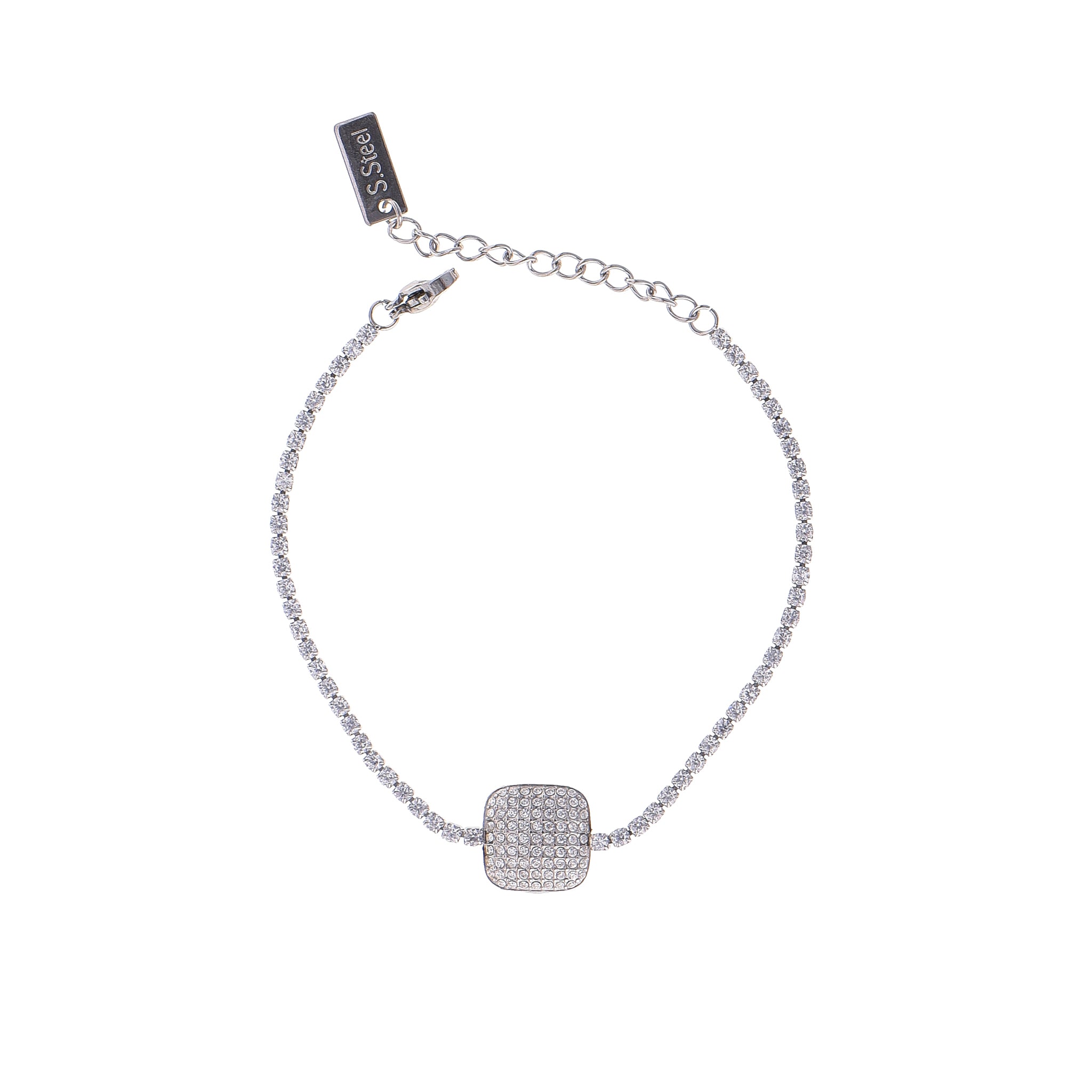 Bracciale pendenti dorato con zirconi - Bracciale Romantic Silver Square