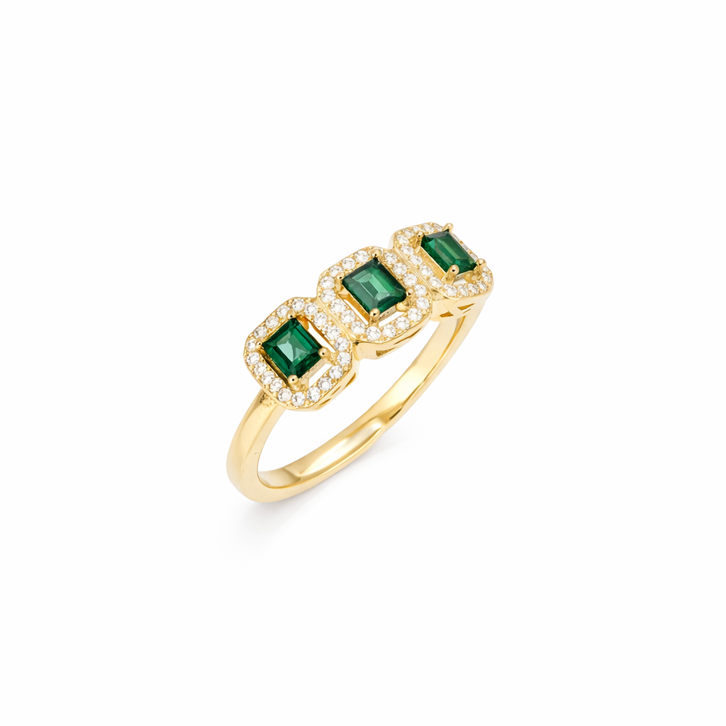 Anello in argento 925 con zirconi - Anello Emerald Gold Trilogy