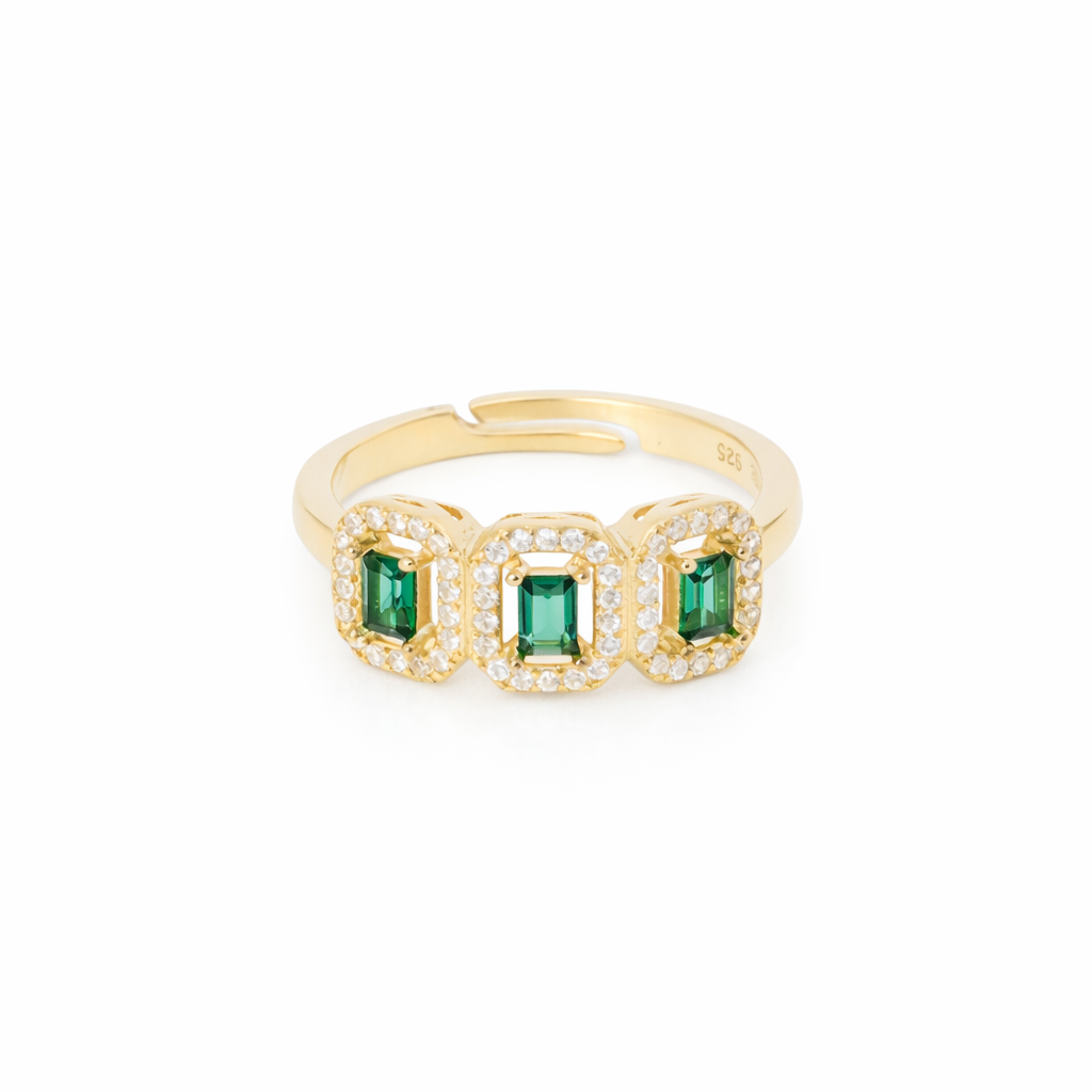 Anello in argento 925 con zirconi - Anello Emerald Gold Trilogy