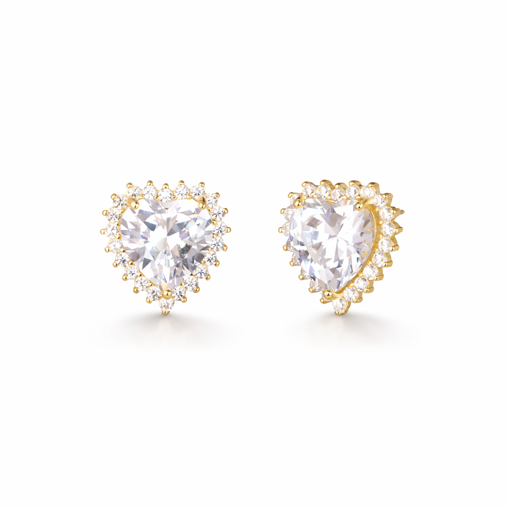 Orecchini con cuore in argento 925 con zirconi - Orecchini Everlasting Love Gold