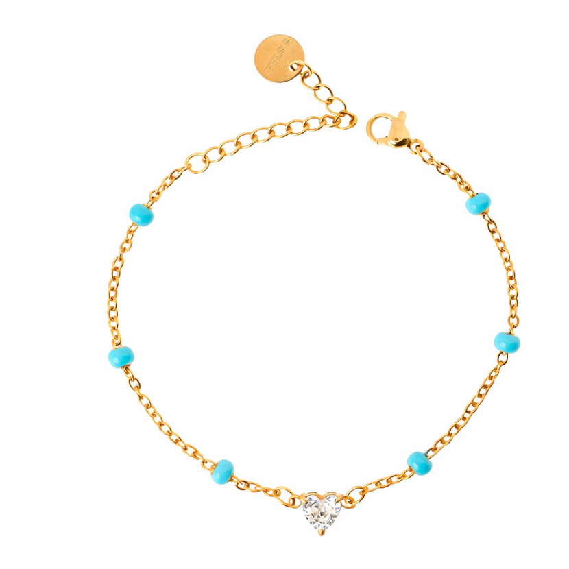 Bracciale con cuore con charm dorato con zirconi - Bracciale Selah