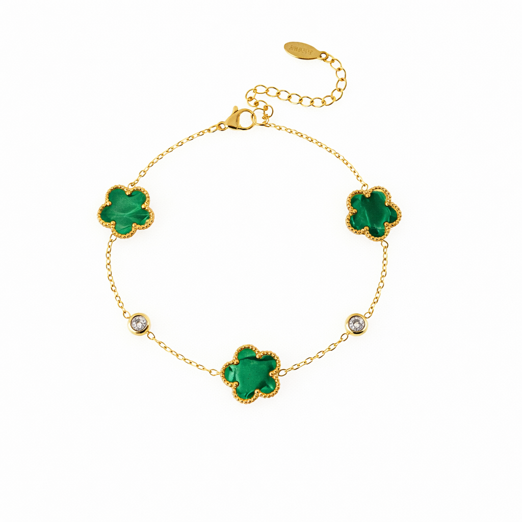 Bracciale dorato con zirconi - Bracciale Lucky 3 Clover