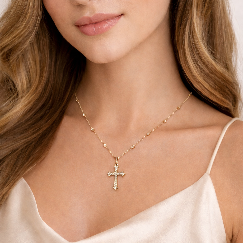 Collana pendenti con croce dorato - Collana Fede Rosata