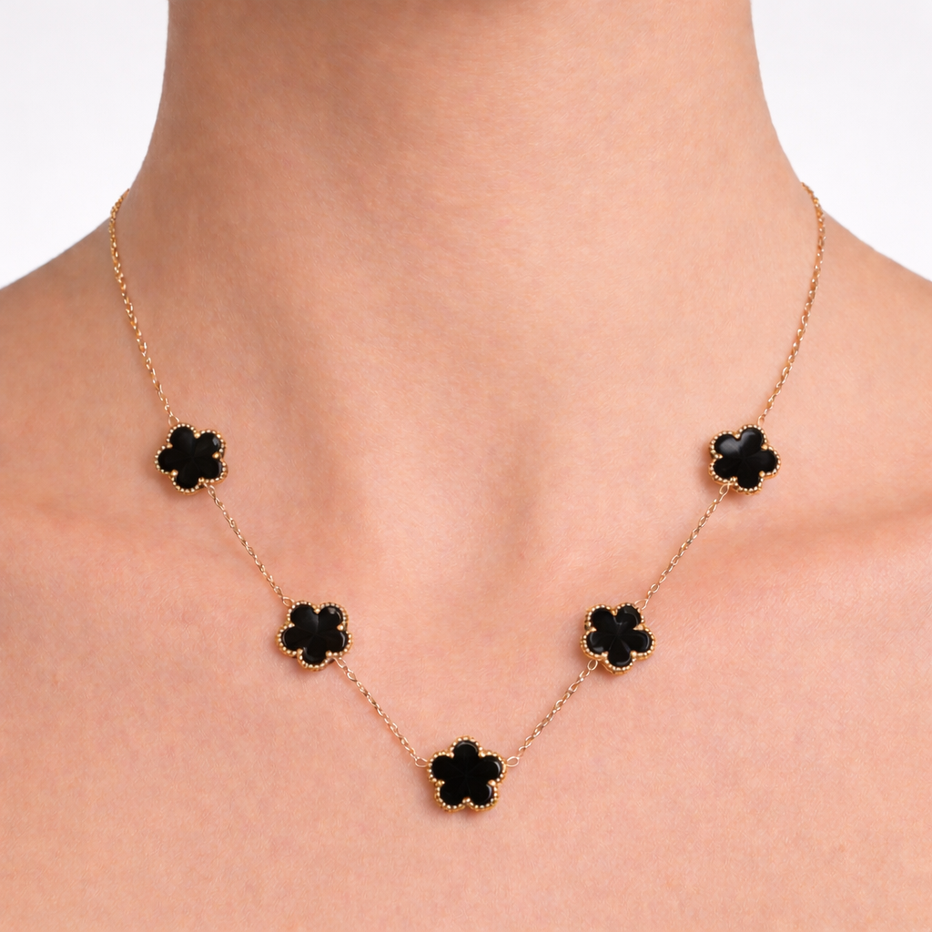 Collana pendenti dorato - Collana Quadrifoglio Black Gold