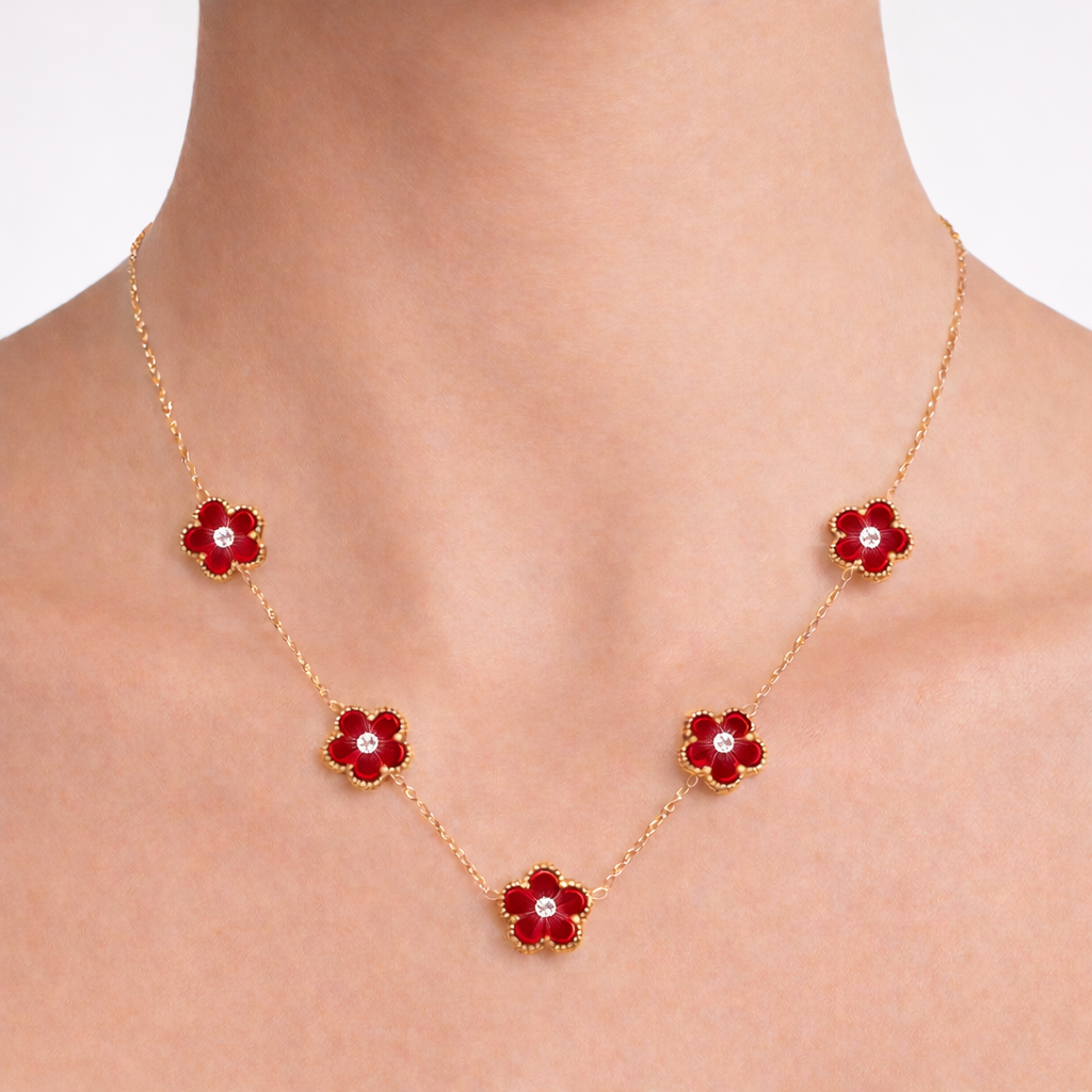 Collana dorato - Collana Quadrifoglio Red Gold