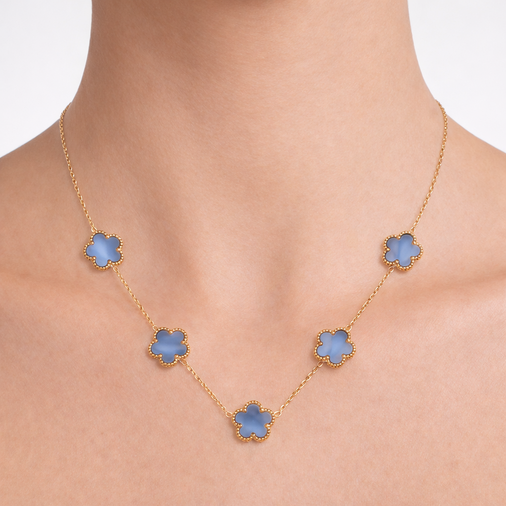 Collana dorato - Collana Quadrifoglio Pearly Blue Gold
