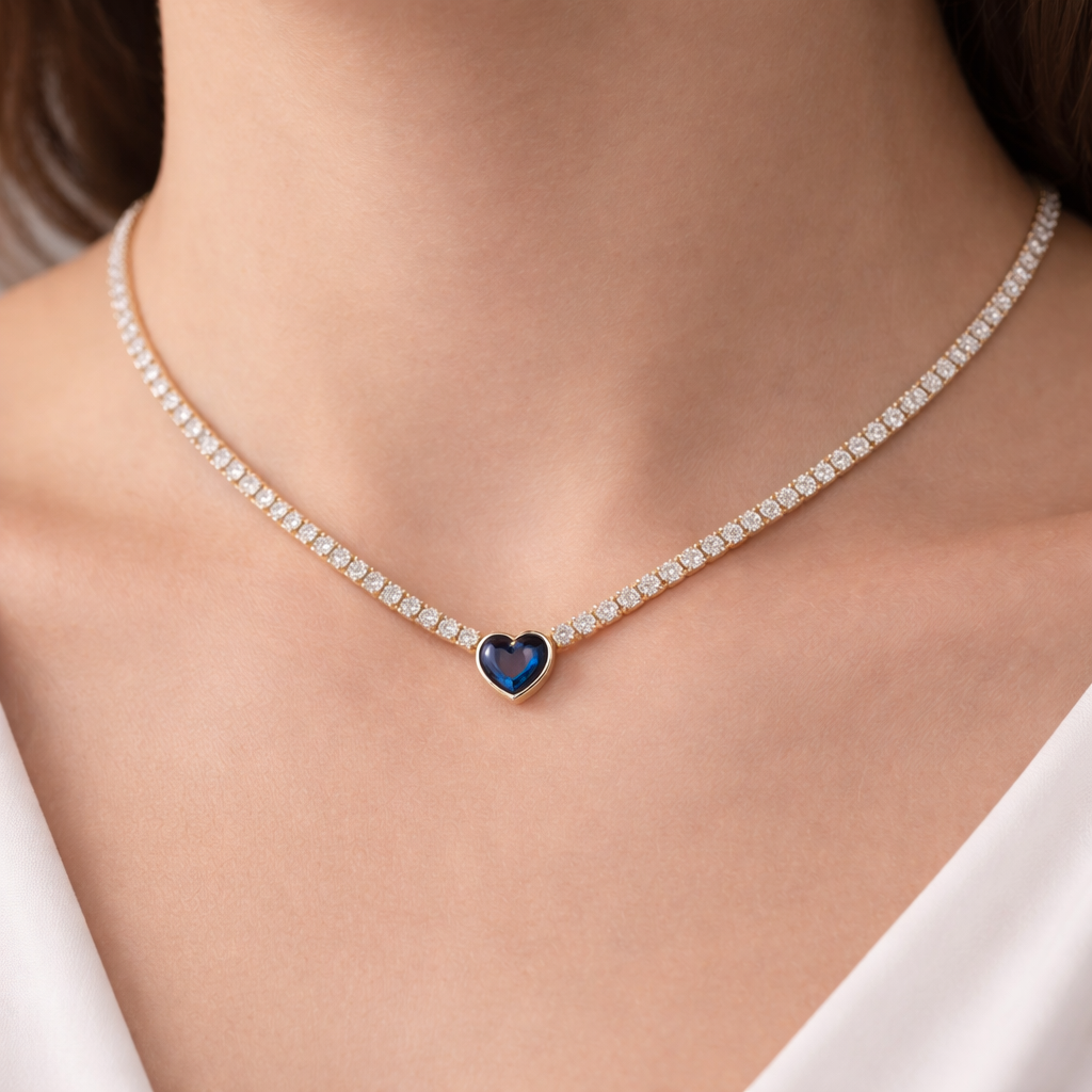 Collana con cuore dorato - Collana Sapphire Heart Glow