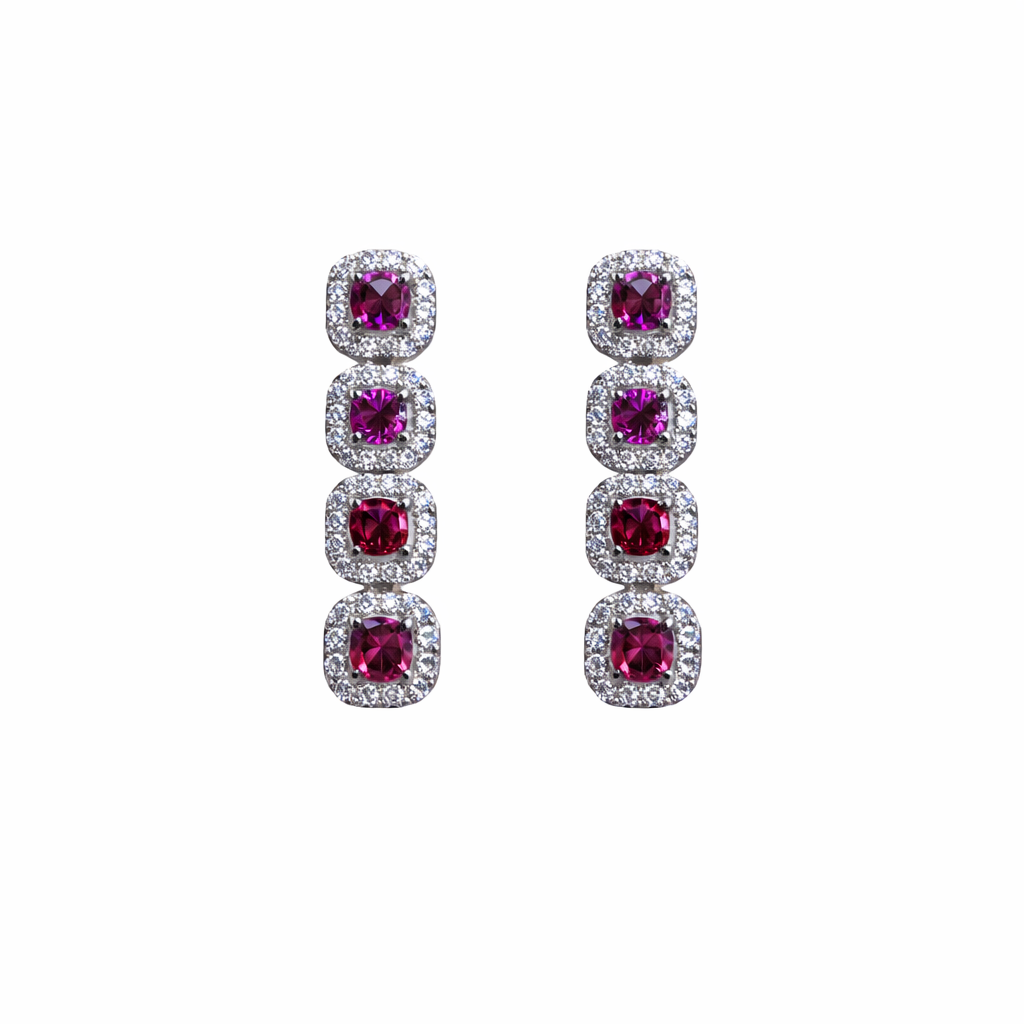 Orecchini pendenti in argento 925 con zirconi - Orecchini Linear Four Lux