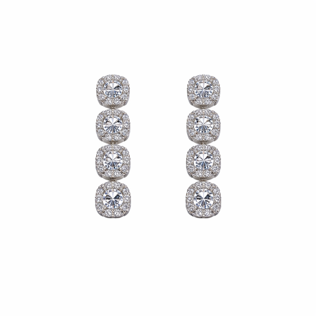 Orecchini pendenti in argento 925 con zirconi - Orecchini Linear Four Lux