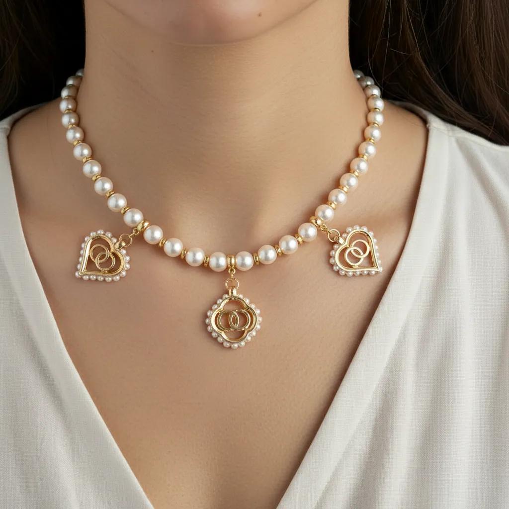 Collana con cuore dorato - Collana Gold Pearls & Hearts - FOTO 2