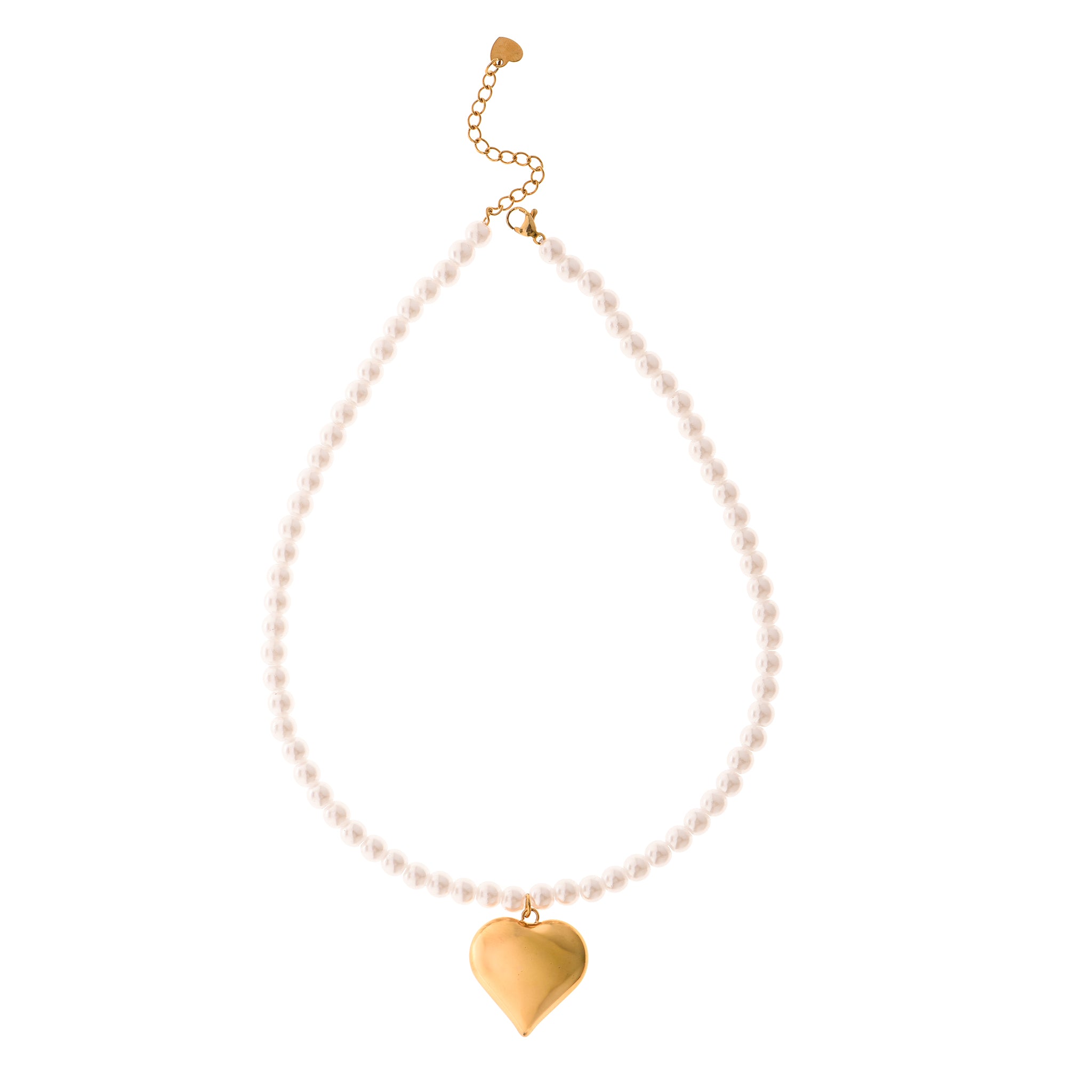 Collana con cuore dorato - Collana Pearl & Gold Puffy Heart