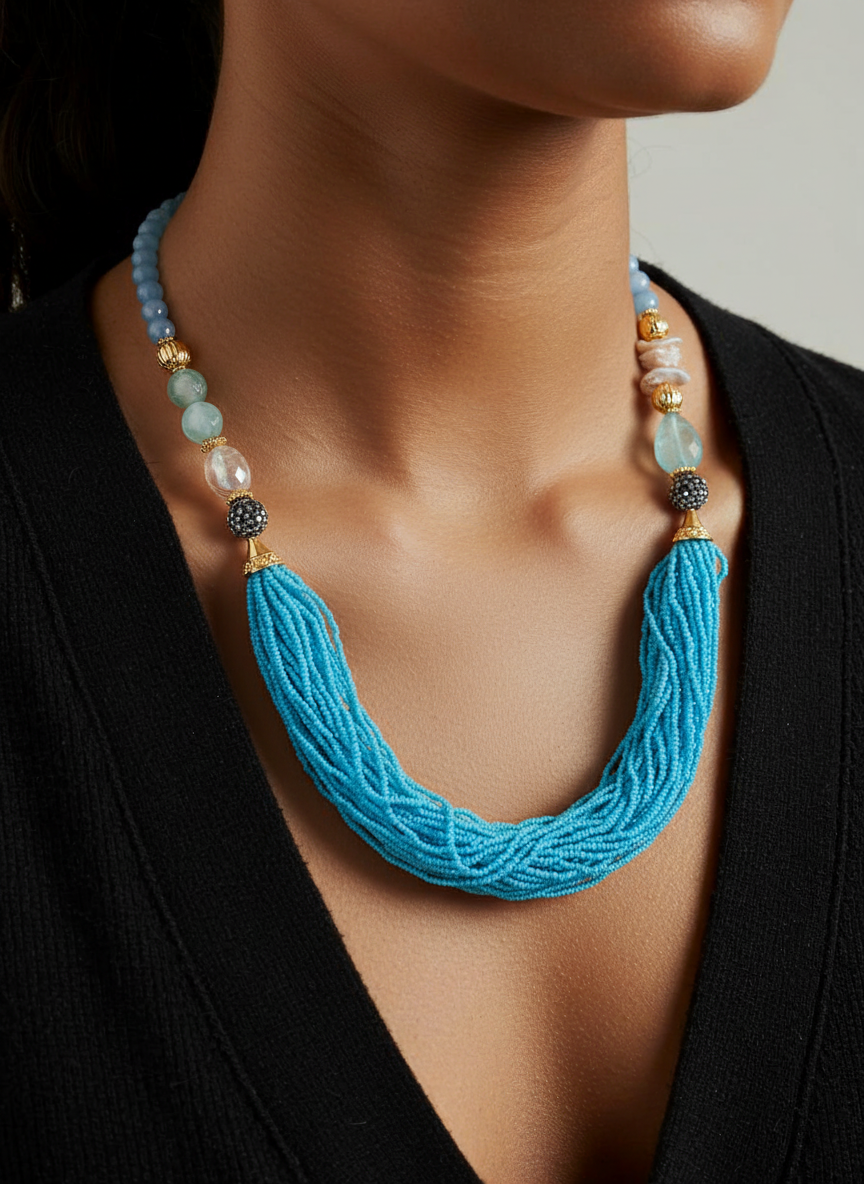 Collana dorato - Collana Cascade - AZZURRO - FOTO 2