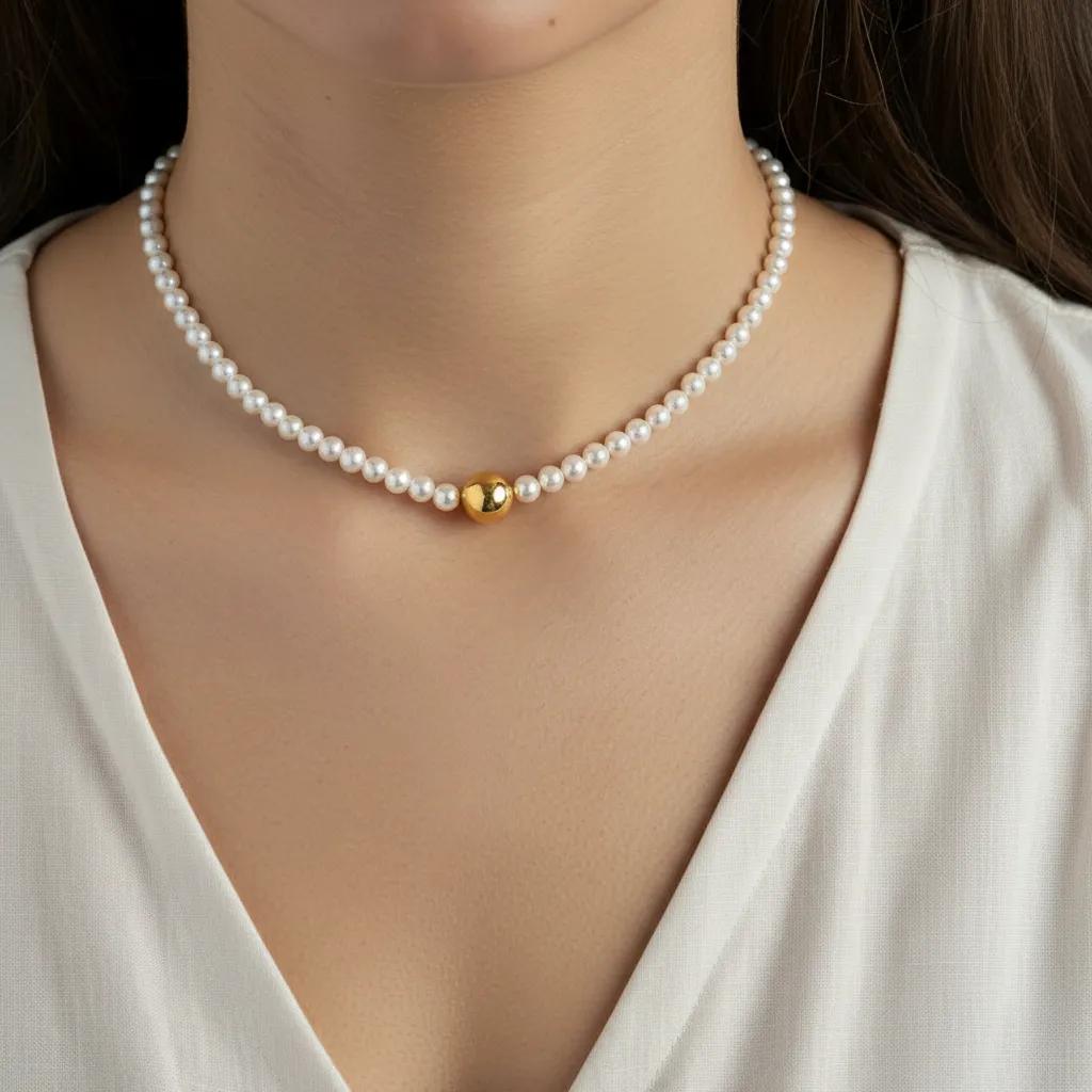 Collana dorato - Collana Golden Spheres & Pearls - FOTO 2