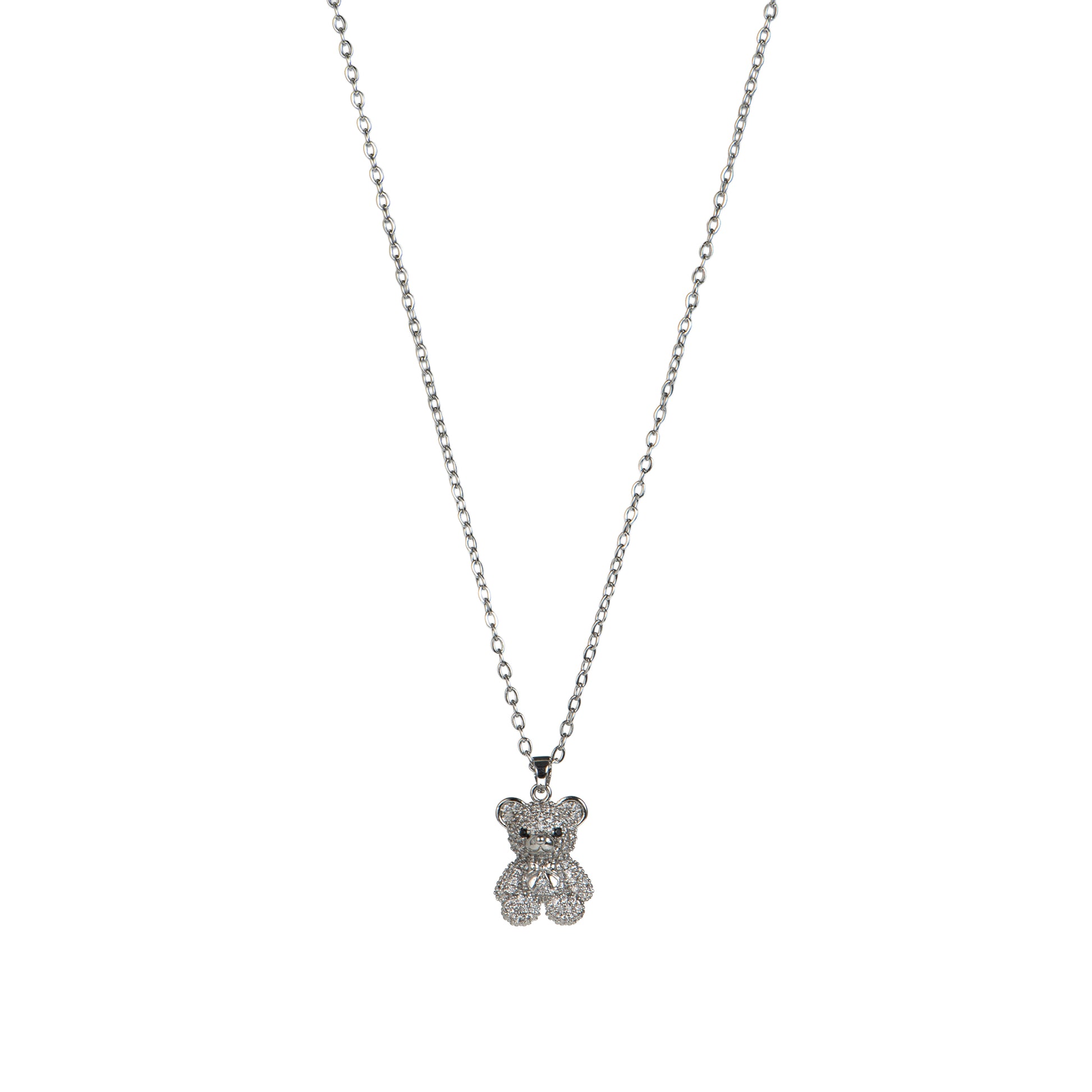 Collana pendenti con charm con zirconi - Collana Icy Teddy Silver