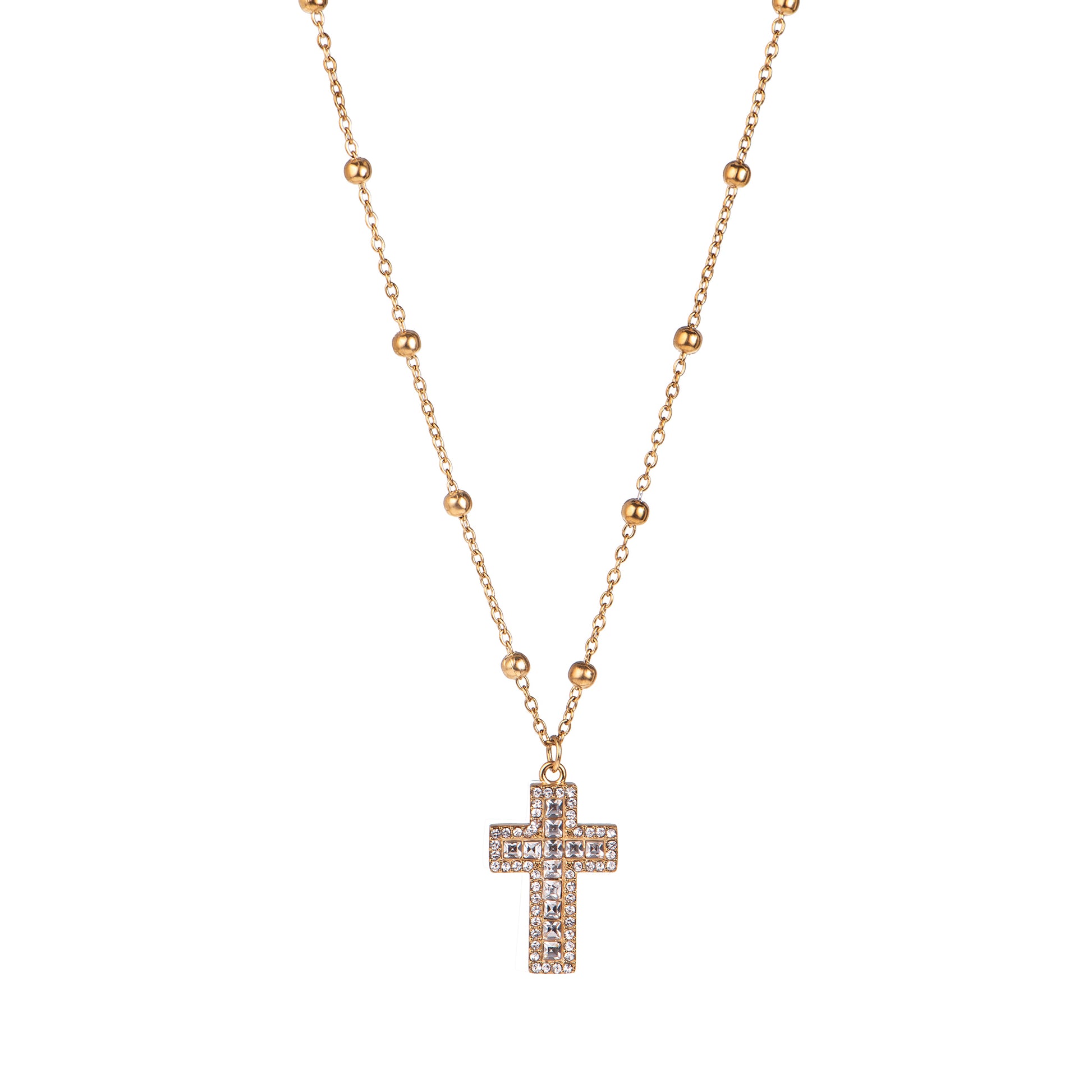 Collana pendenti con croce dorato - Collana Rosary Bold Cross