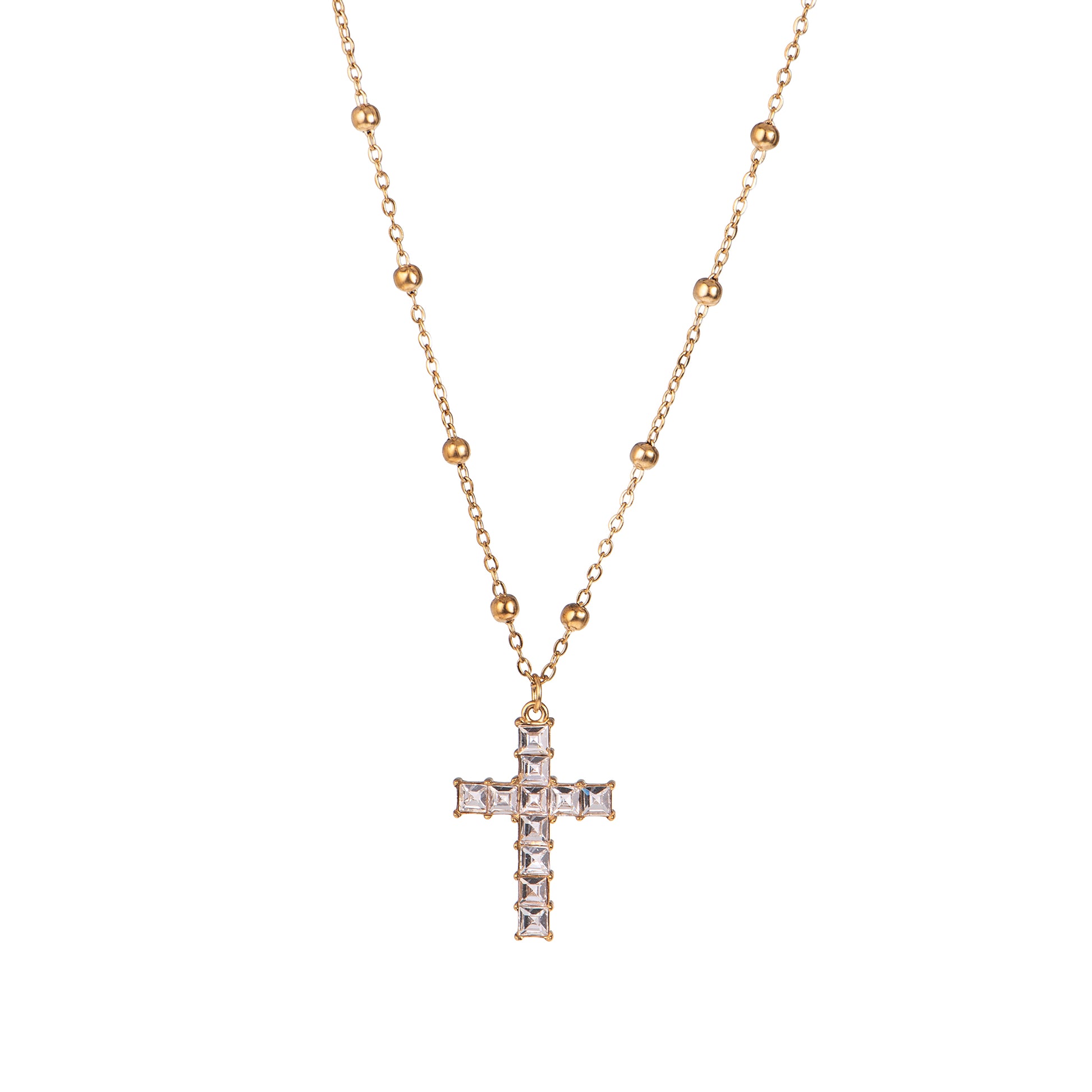 Collana pendenti con croce dorato - Collana Rosary Ice Cross – Gold & Crystal