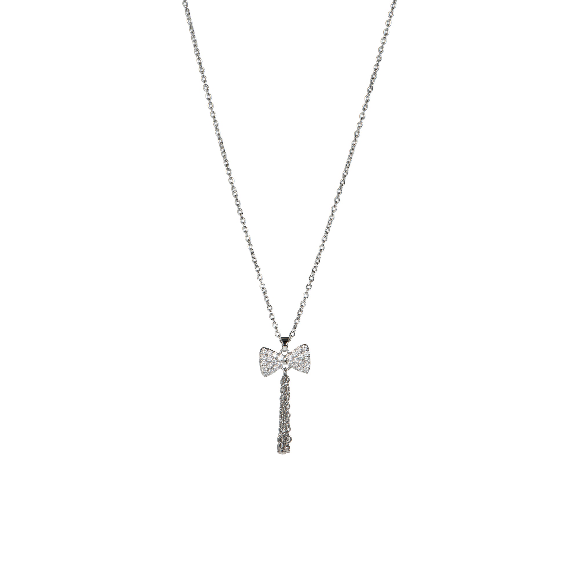 Collana pendenti con zirconi - Collana Bow Tassel Silver