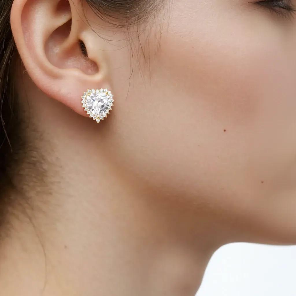Orecchini con cuore in argento 925 con zirconi - Orecchini Everlasting Love Gold - FOTO 2
