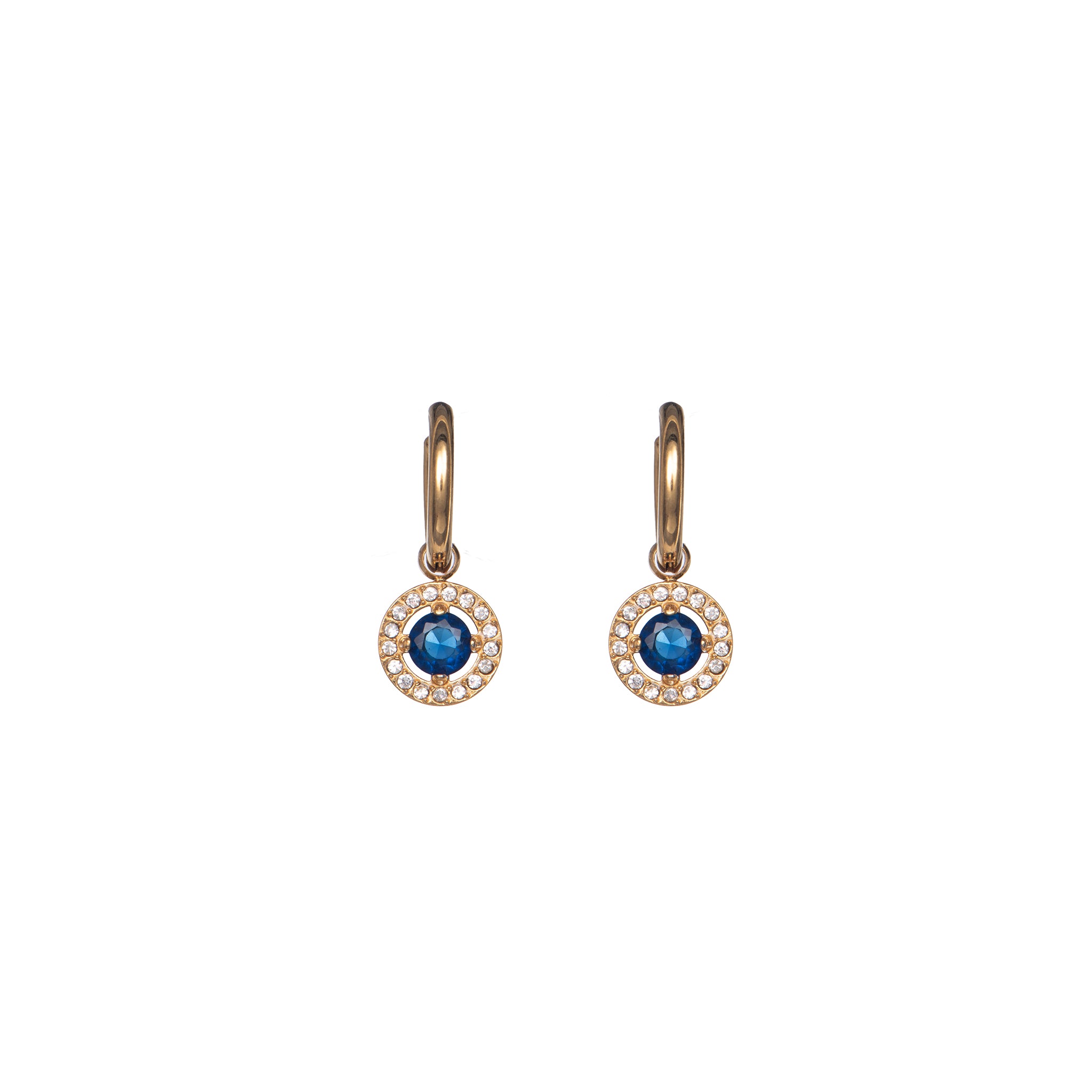 Orecchini pendenti a cerchio con cuore dorato con zirconi - Orecchini Cerchi d'Incanto - BLU