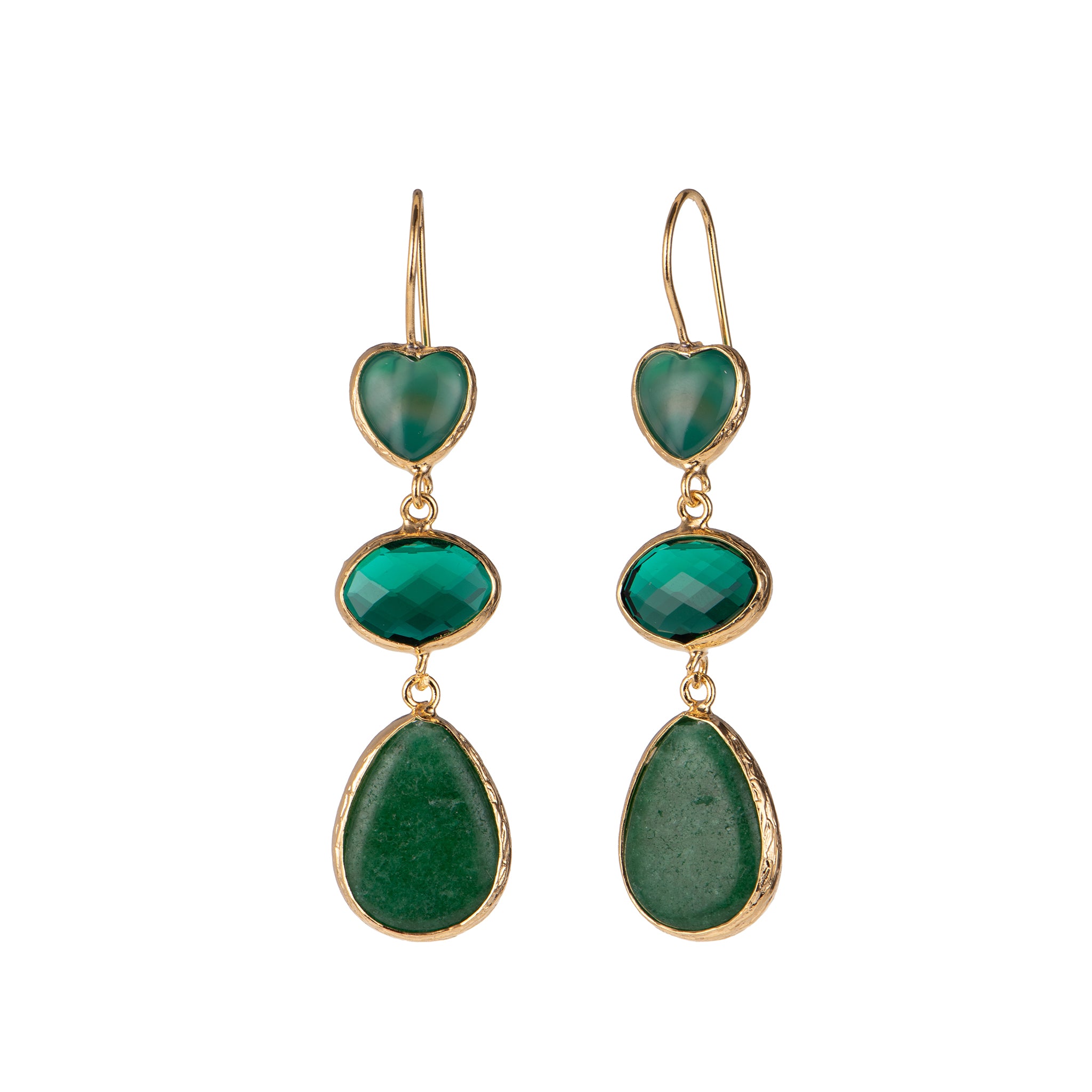 Orecchini pendenti con cuore dorato - Orecchini Mediterranea Heart of Green