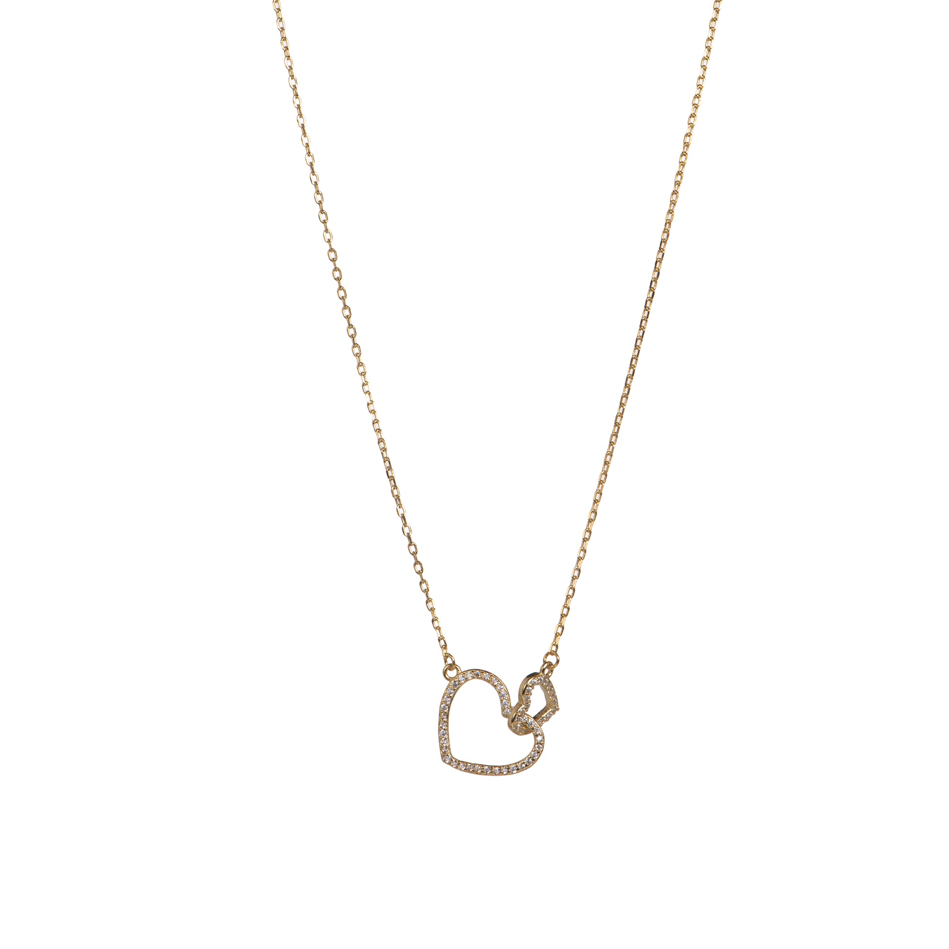 Collana pendenti con cuore in argento 925 con zirconi - Collana Gold Double Hearts
