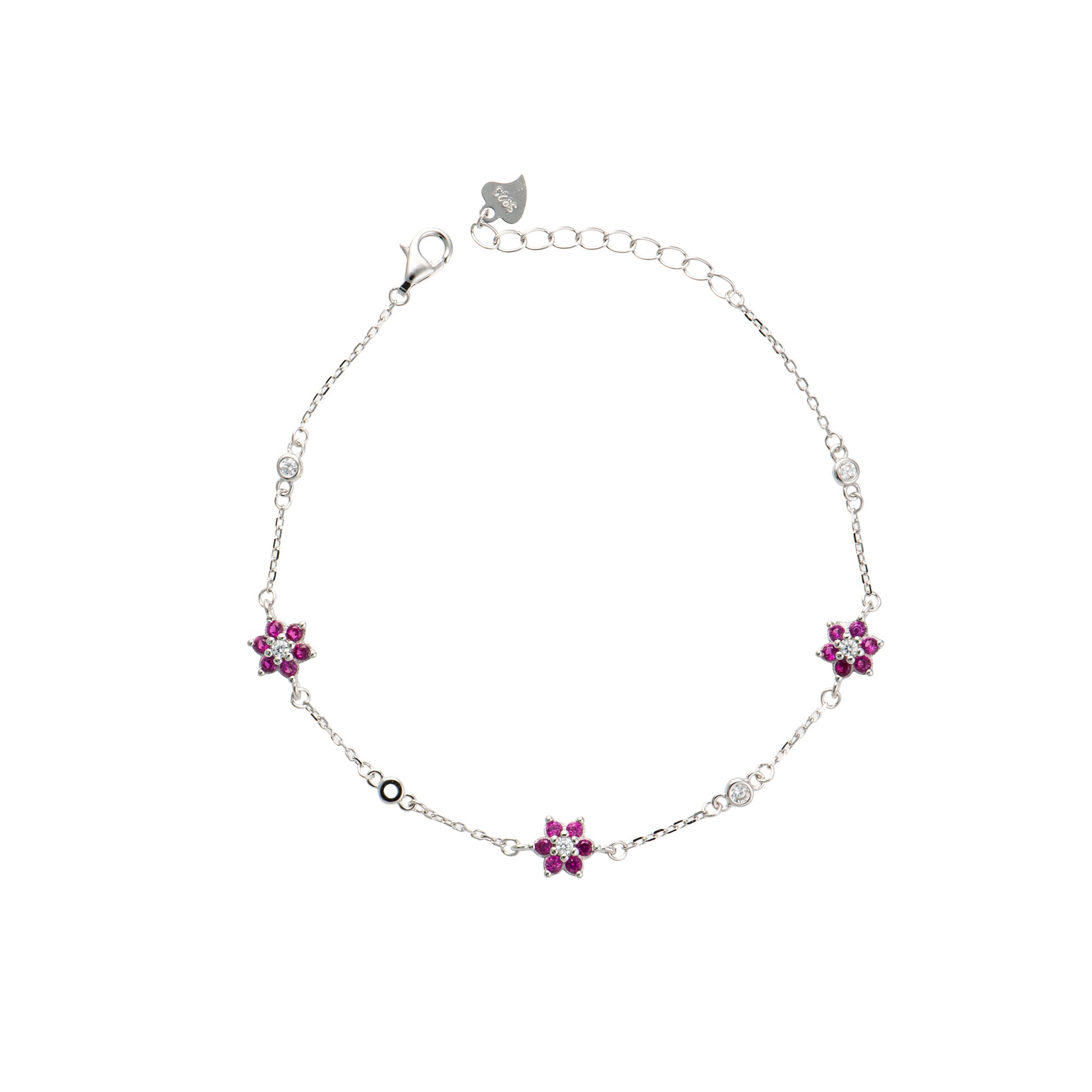 Gioiello con cuore in argento 925 con zirconi - Barcciale Argento 925 Little Flowers