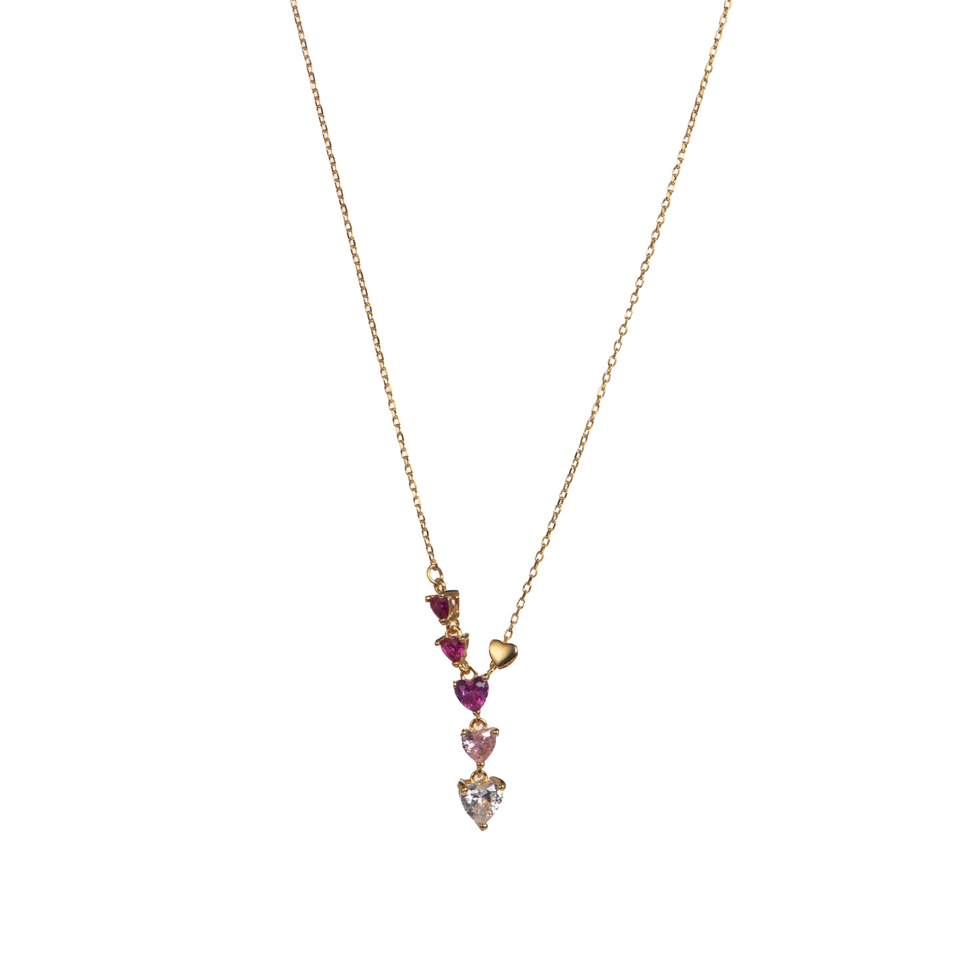 Collana pendenti con cuore in argento 925 con zirconi - Collana Cascade of Hearts – Argento 925 con Cuori a Scalare