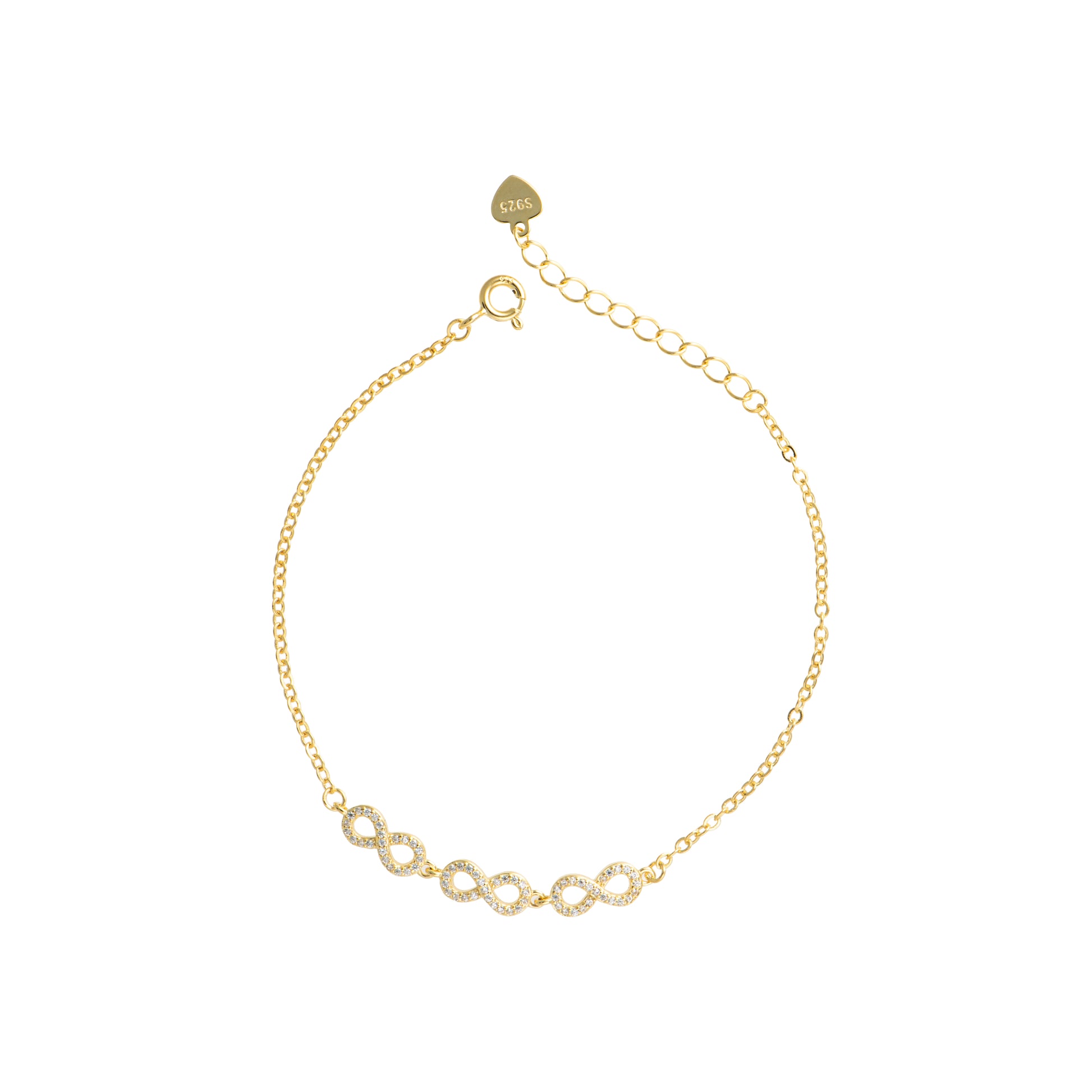 Bracciale con cuore in argento 925 con zirconi - Bracciale Argento 925 Triple Infinity