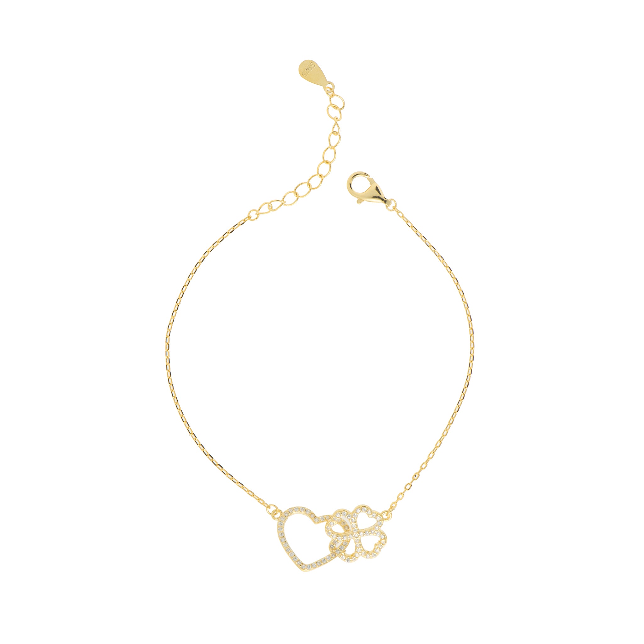Bracciale con cuore con charm in argento 925 - Bracciale Argento 925 Lucky Love