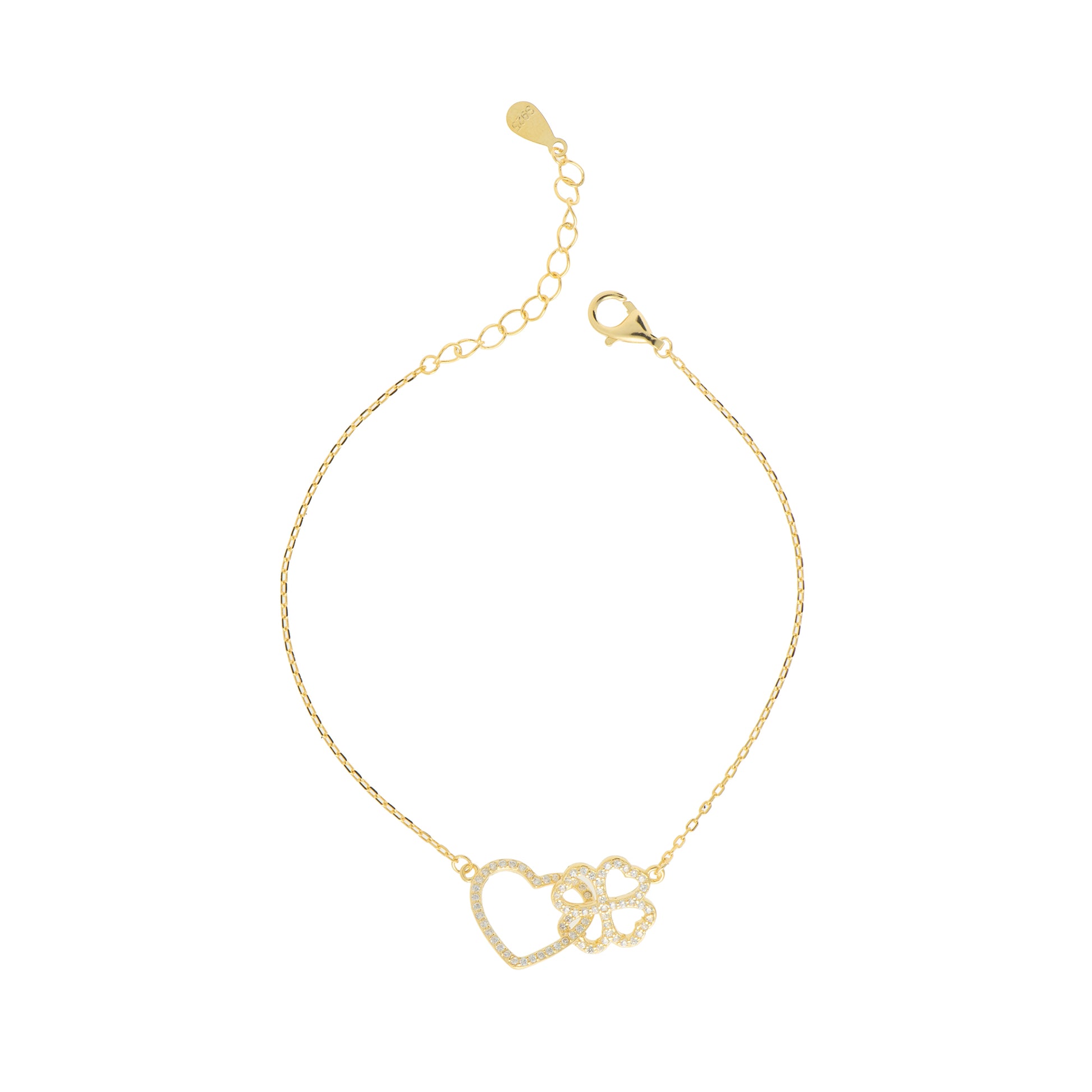 Bracciale con cuore con charm in argento 925 - Bracciale Argento 925 Lucky Love