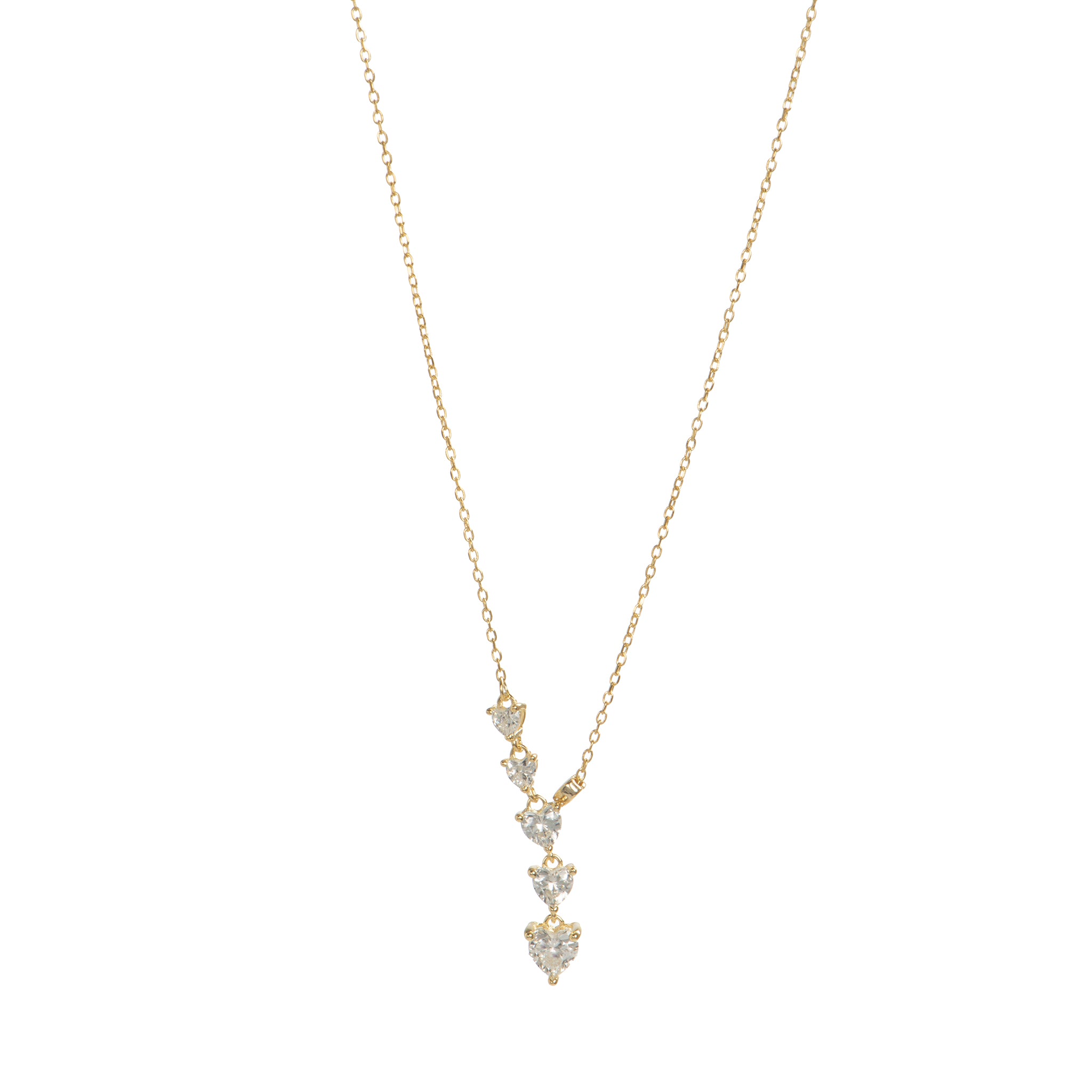 Collana pendenti con cuore in argento 925 con zirconi - Collana Cascade of Hearts – Argento 925 con Cuori a Scalare