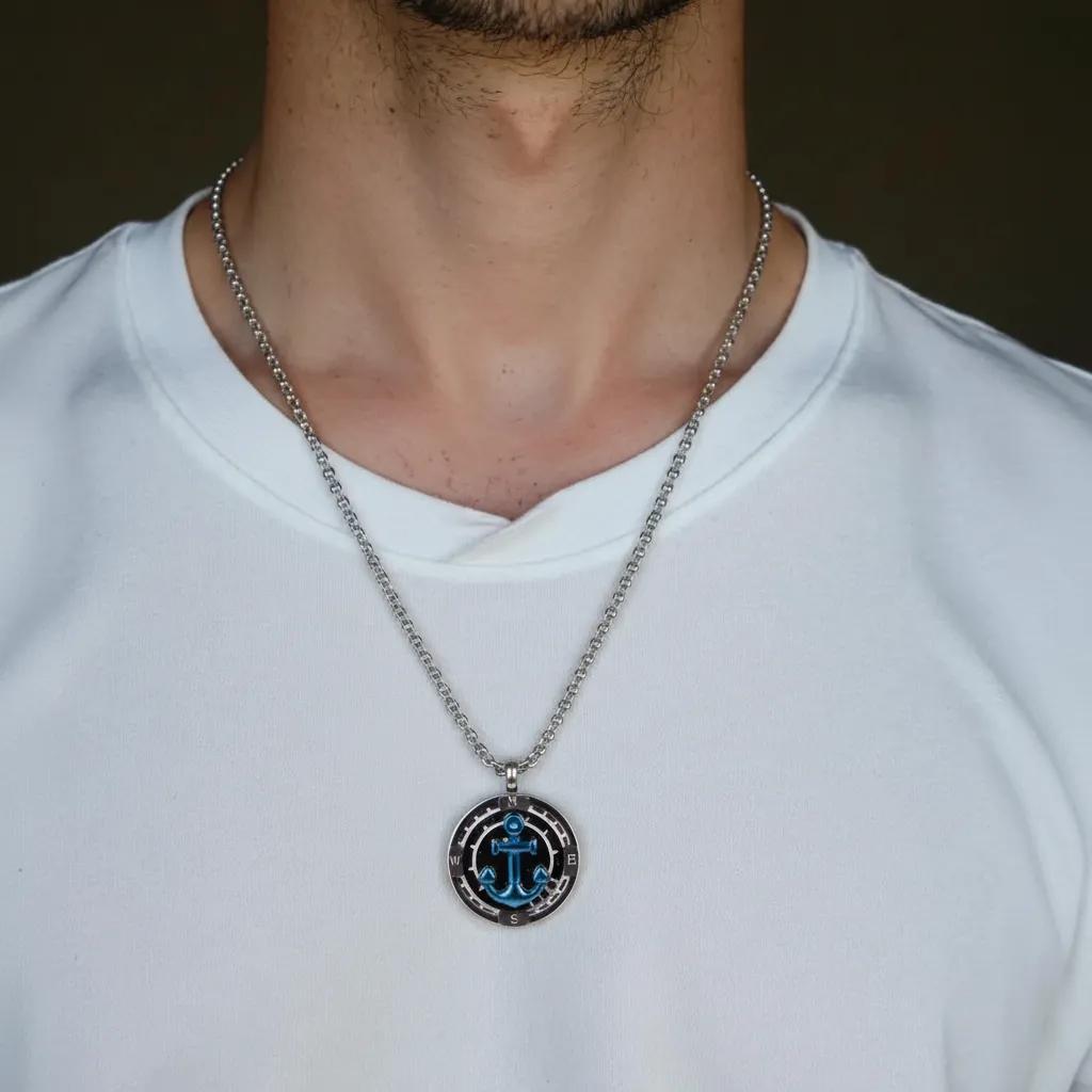 Collana Man Compass Anchor – Deep Blue