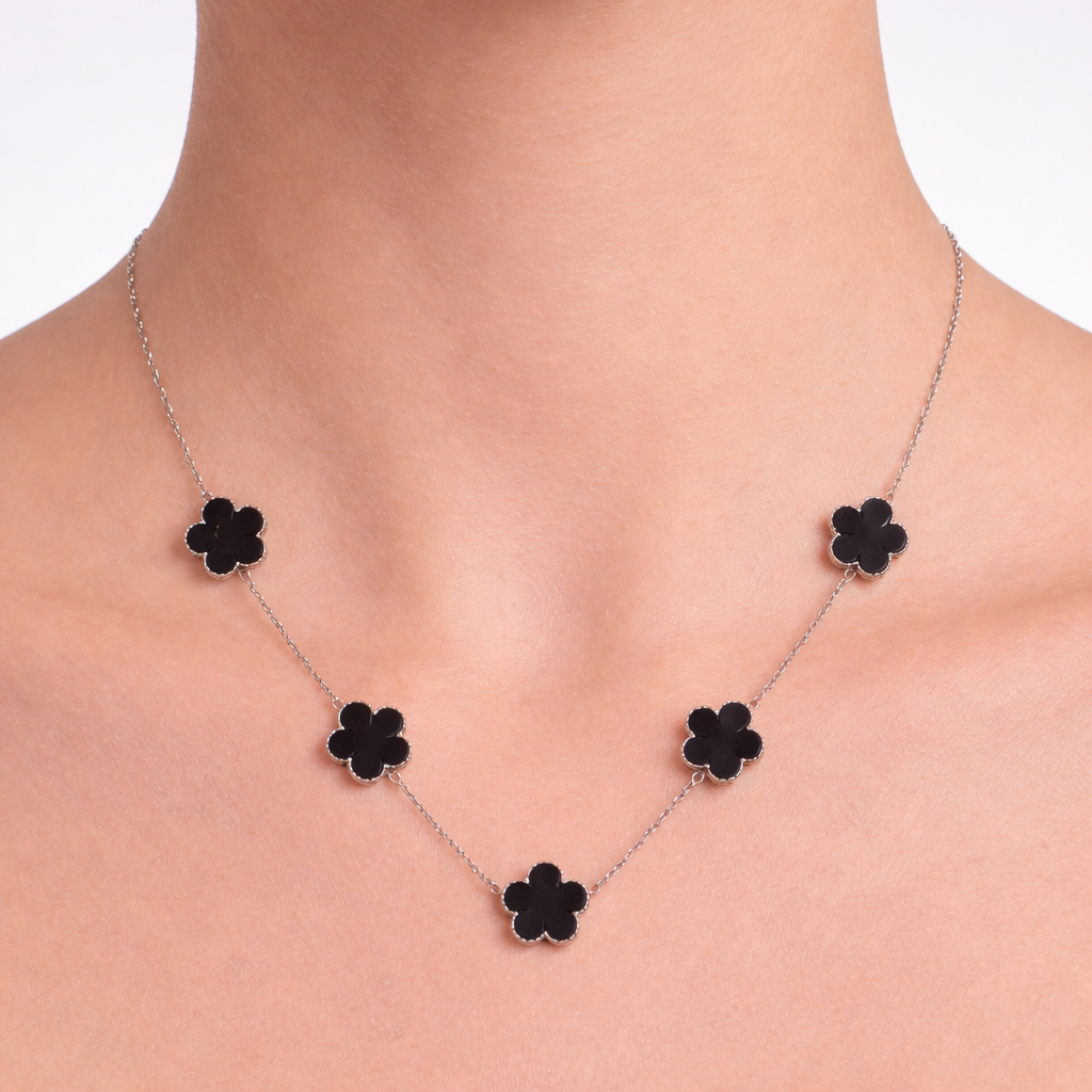 Collana - Collana Quadrifoglio Silver Black