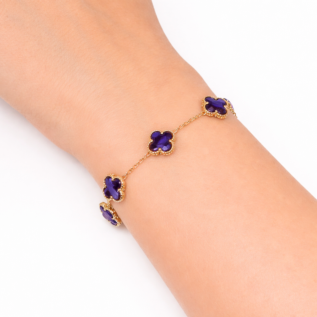 Bracciale dorato - Bracciale Quadrifoglio Purple Gold