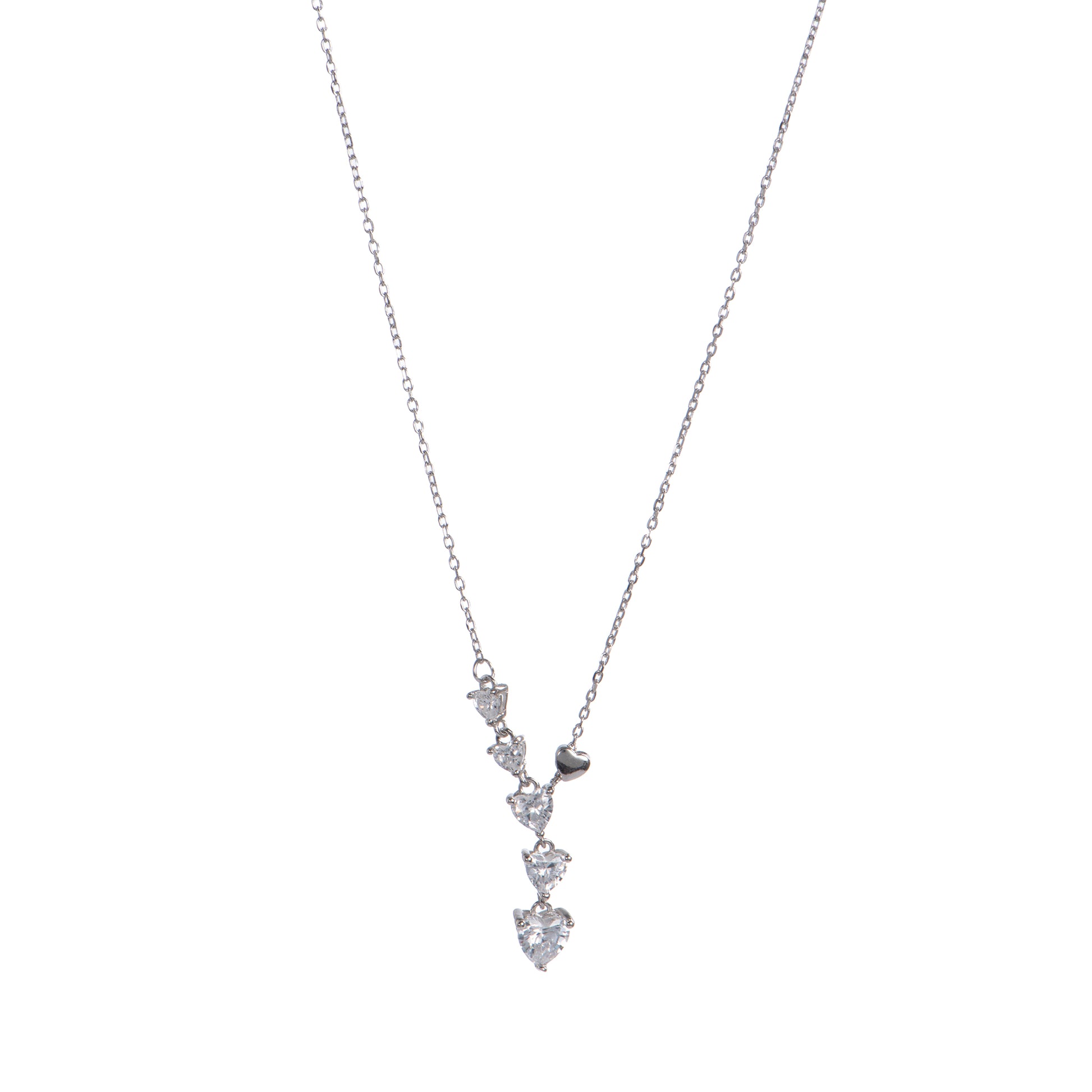 Collana pendenti con cuore in argento 925 con zirconi - Collana Cascade of Hearts – Argento 925 con Cuori a Scalare Silver - silver