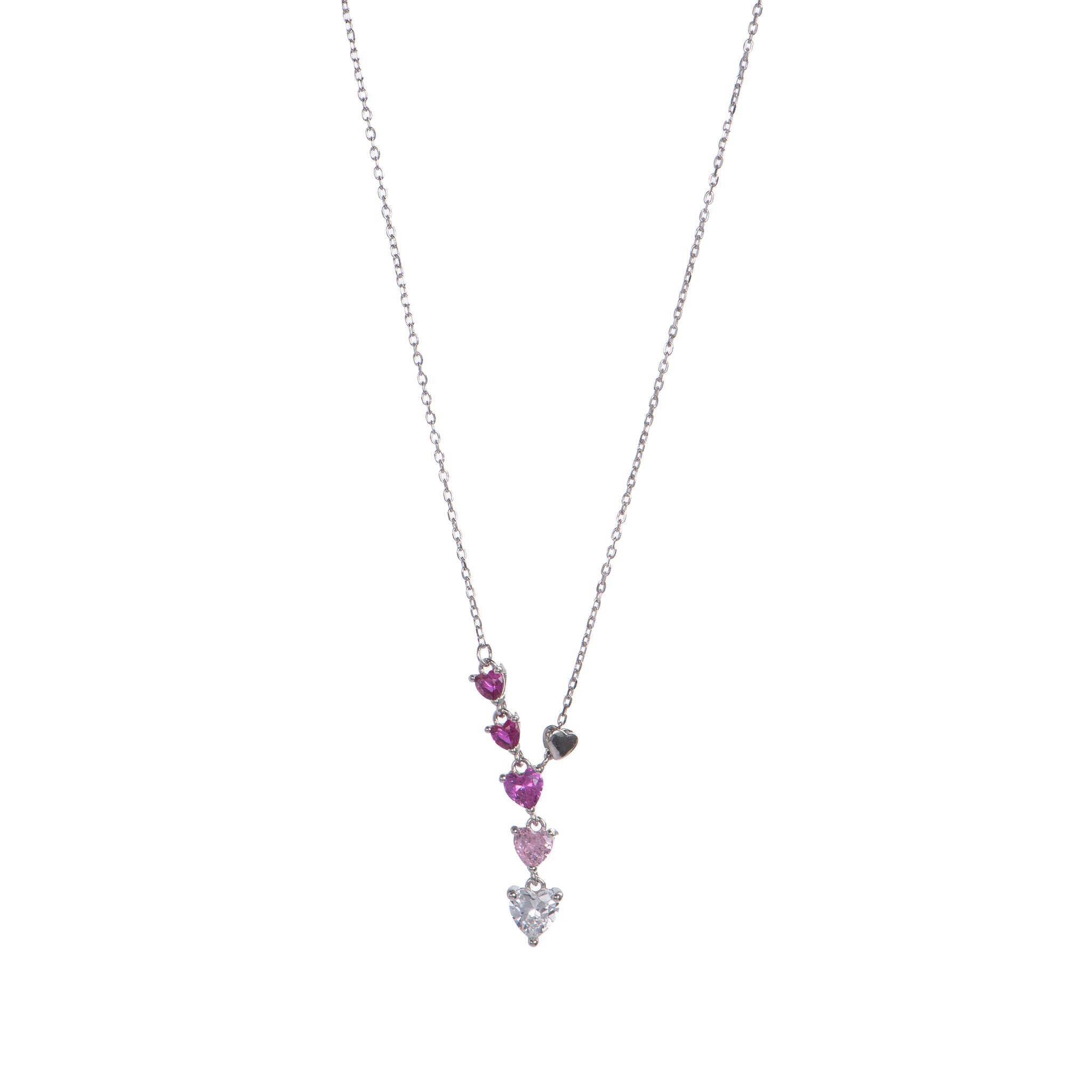Collana pendenti con cuore in argento 925 con zirconi - Collana Cascade of Hearts – Argento 925 con Cuori a Scalare Silver - silverfuxia