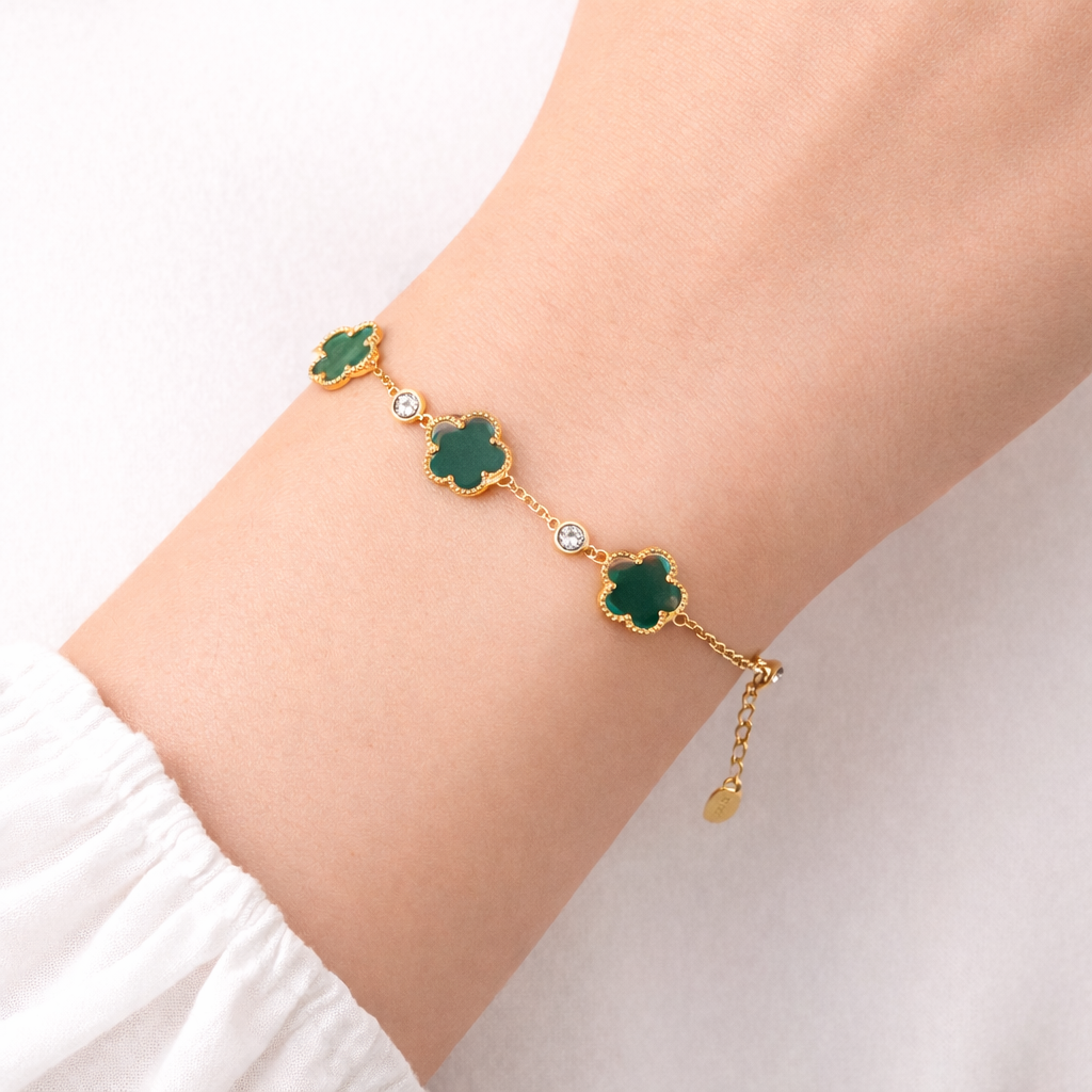 Bracciale dorato con zirconi - Bracciale Lucky 3 Clover