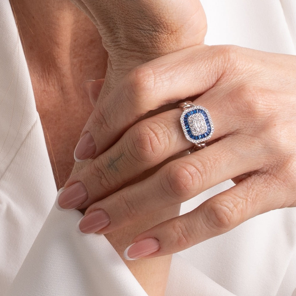 Anello con cuore in argento 925 con zirconi - Anello Diamonds Chain