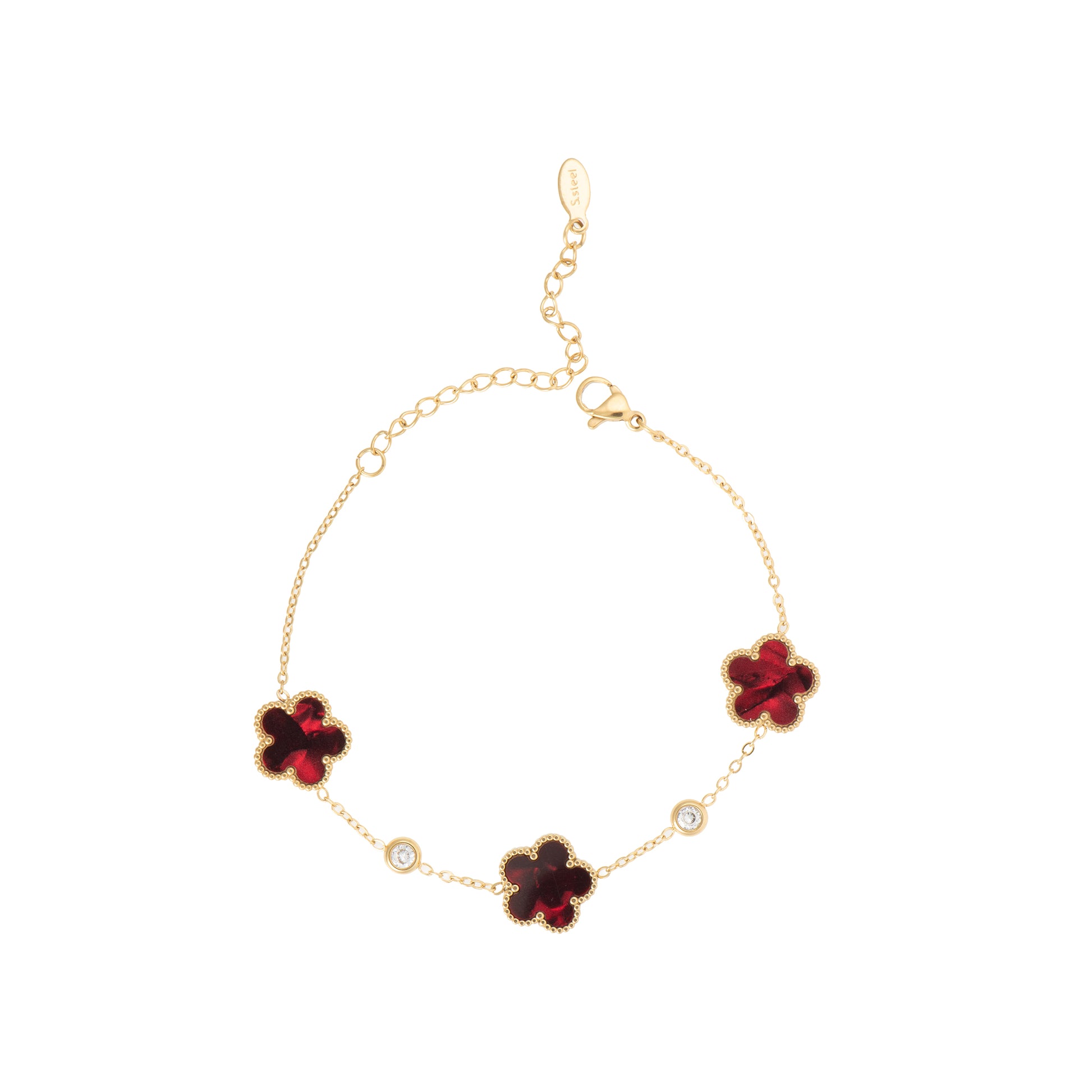 Bracciale dorato con zirconi - Bracciale Lucky 3 Clover