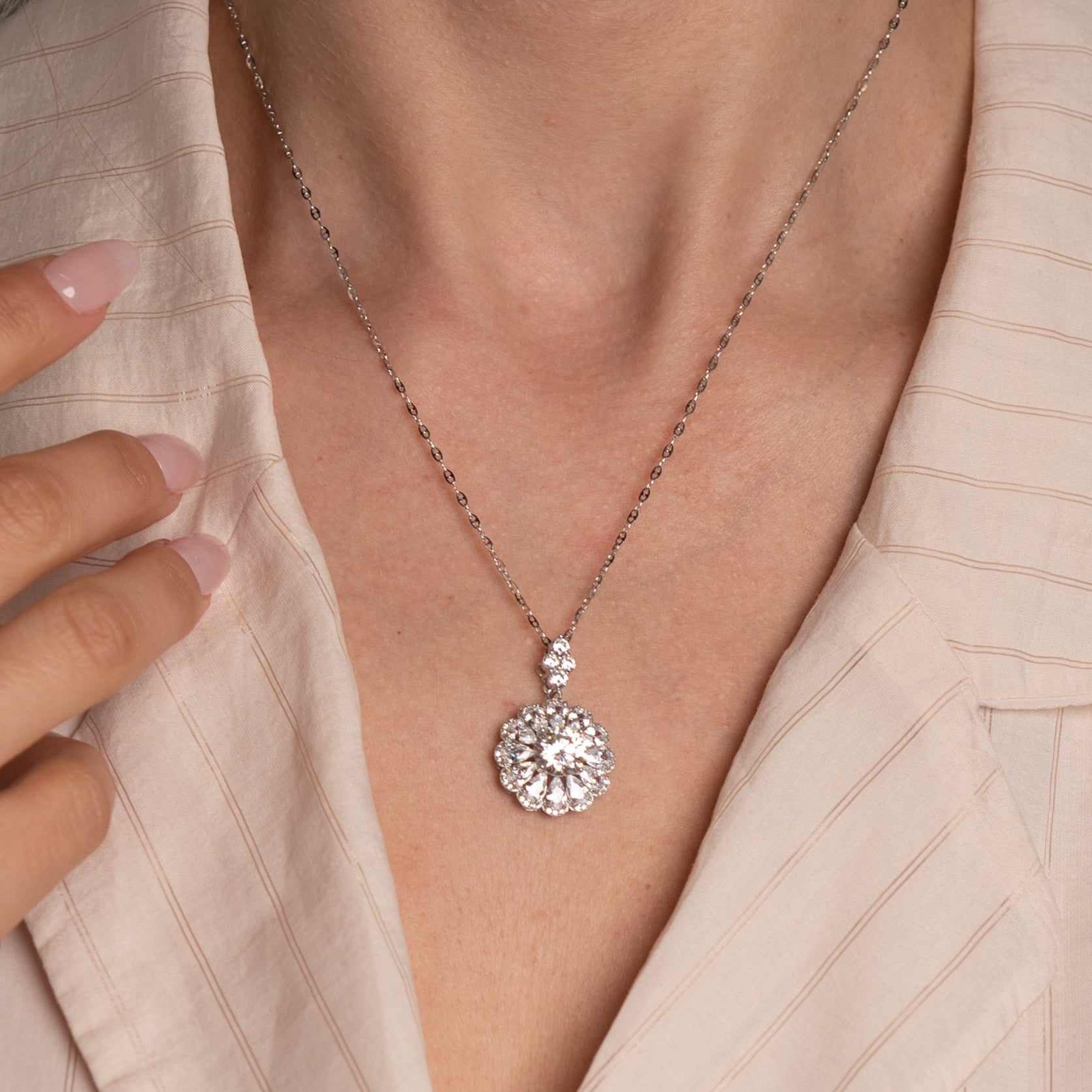 Collana pendenti in argento 925 con zirconi - Collana Silver Flower