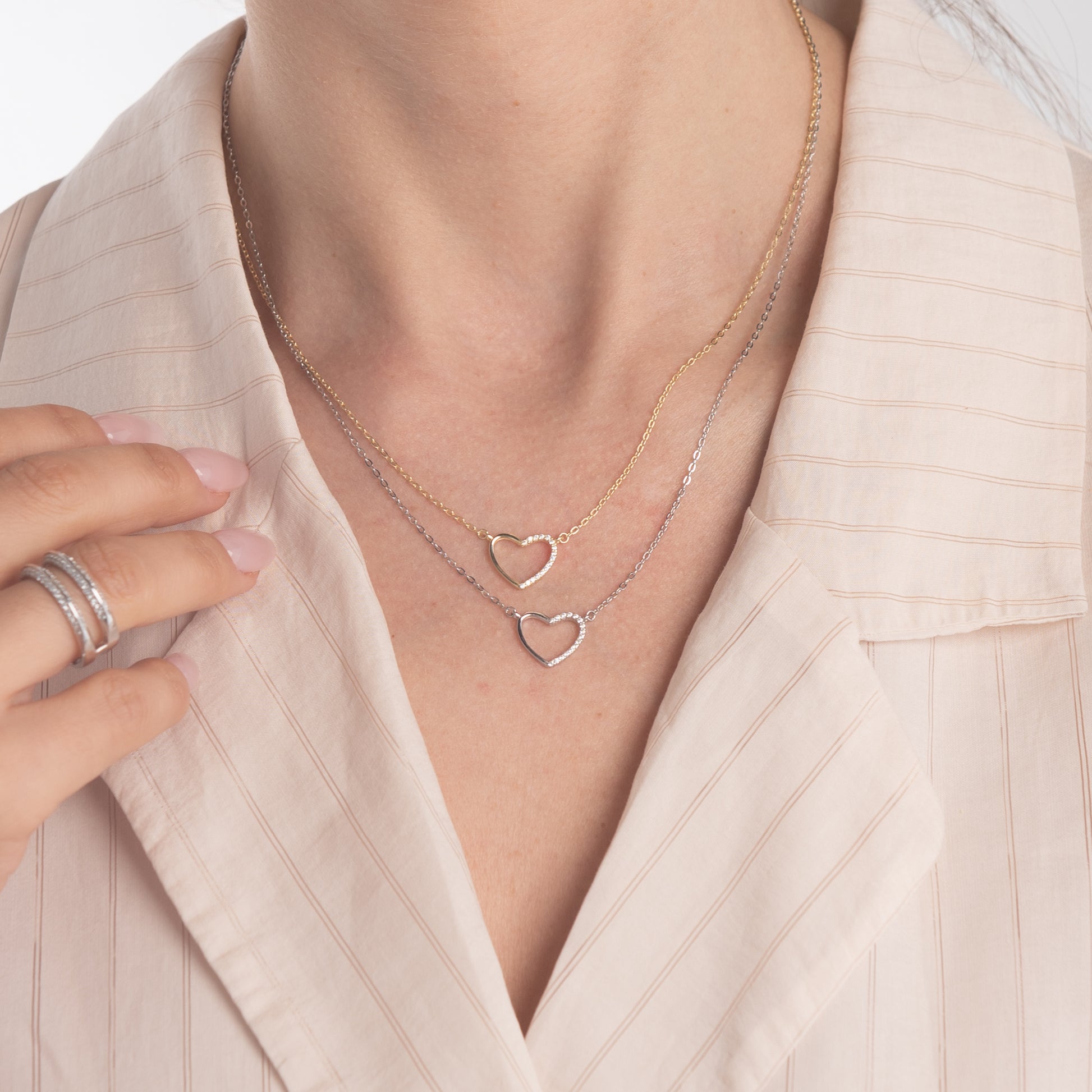 Collana pendenti con cuore in argento 925 con zirconi - Collana Luce del Cuore