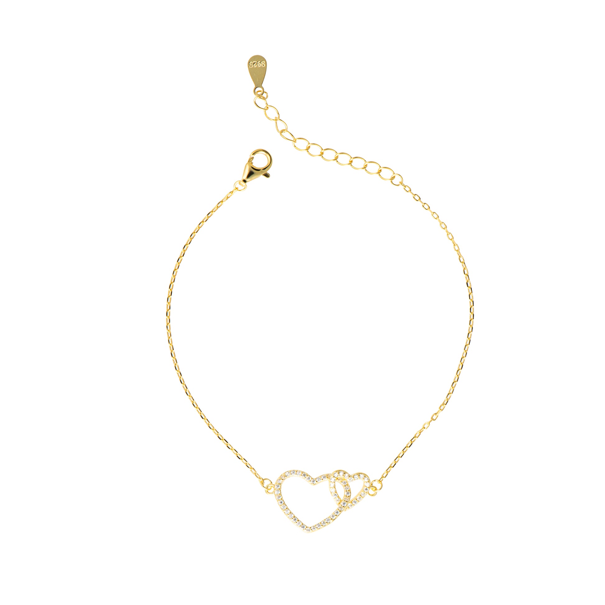 Bracciale con cuore in argento 925 con zirconi - Bracciale Argento 925 Double Hearts